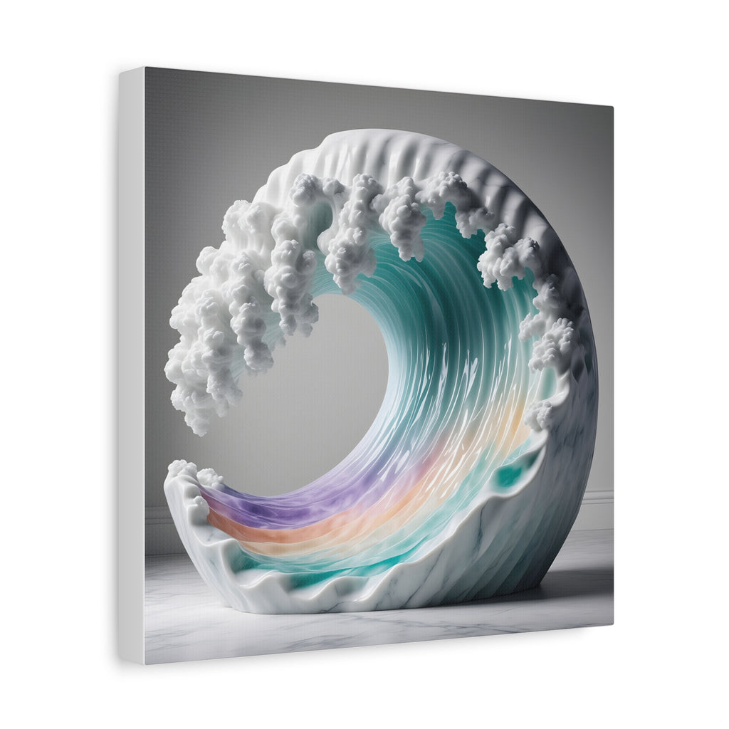 Oceanic Euphoria: Marble Wave Sculpture, Ethereal Aquatic Art - L’Art Suprême Canvas