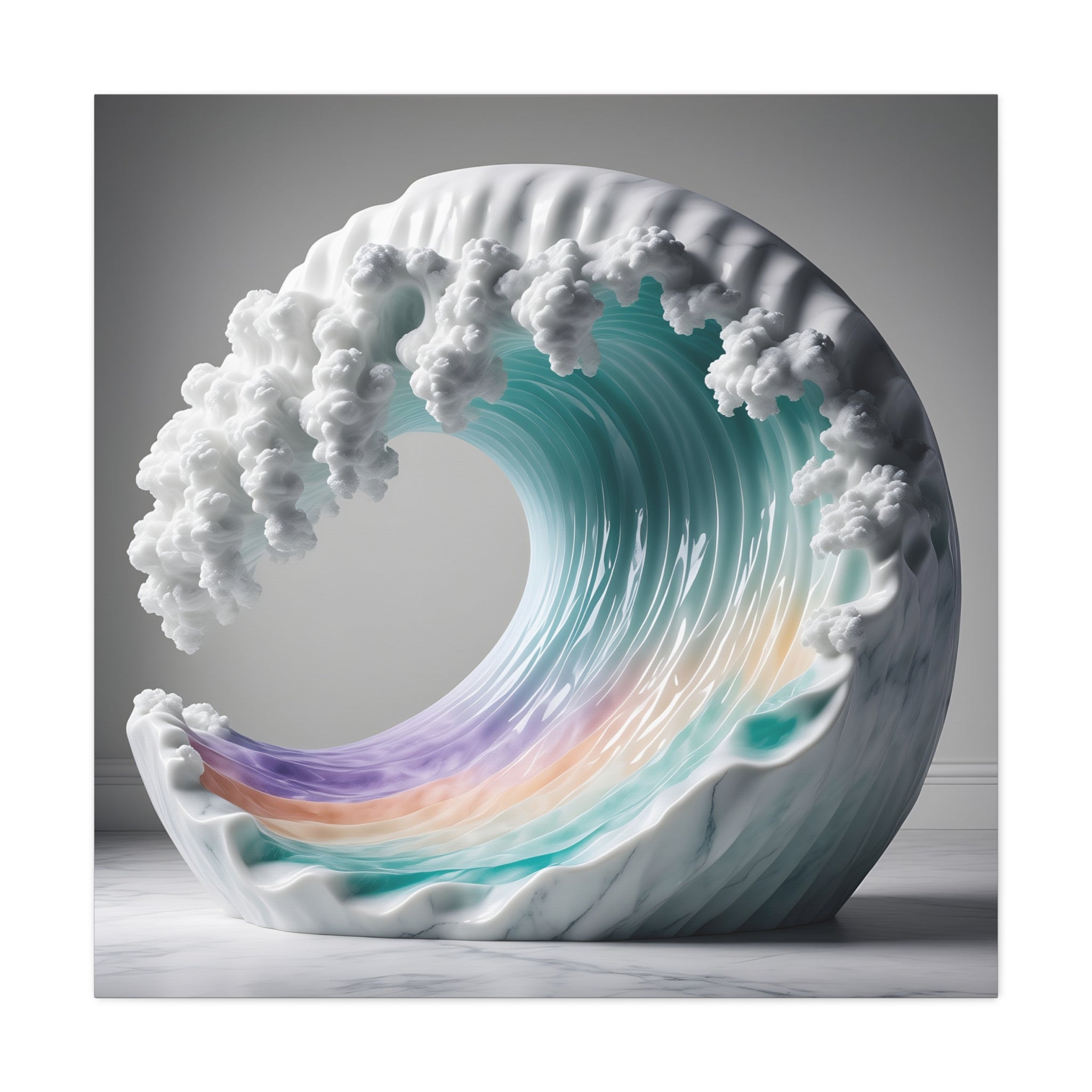 Oceanic Euphoria: Marble Wave Sculpture, Ethereal Aquatic Art - L’Art Suprême Canvas