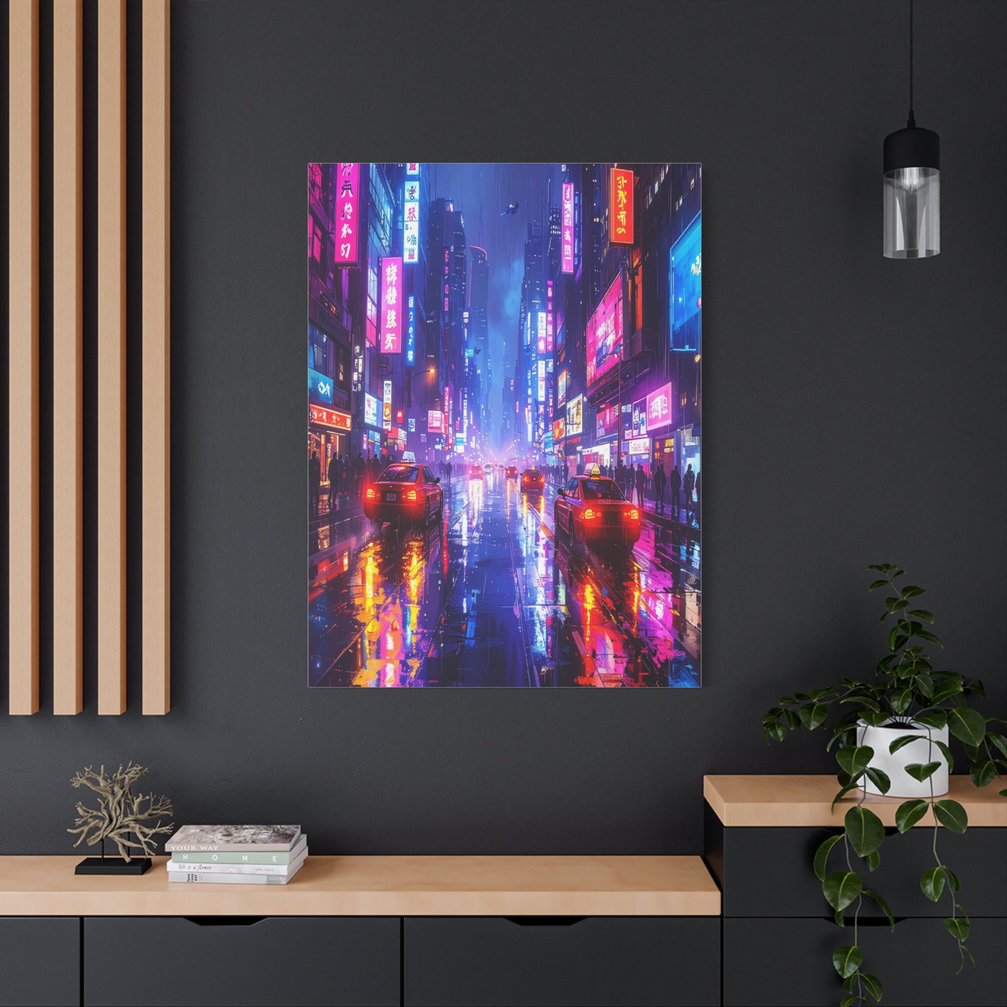 Neon Dystopia: Cyberpunk Metropolis, Urban Night Reflections - L’Art Suprême Canvas
