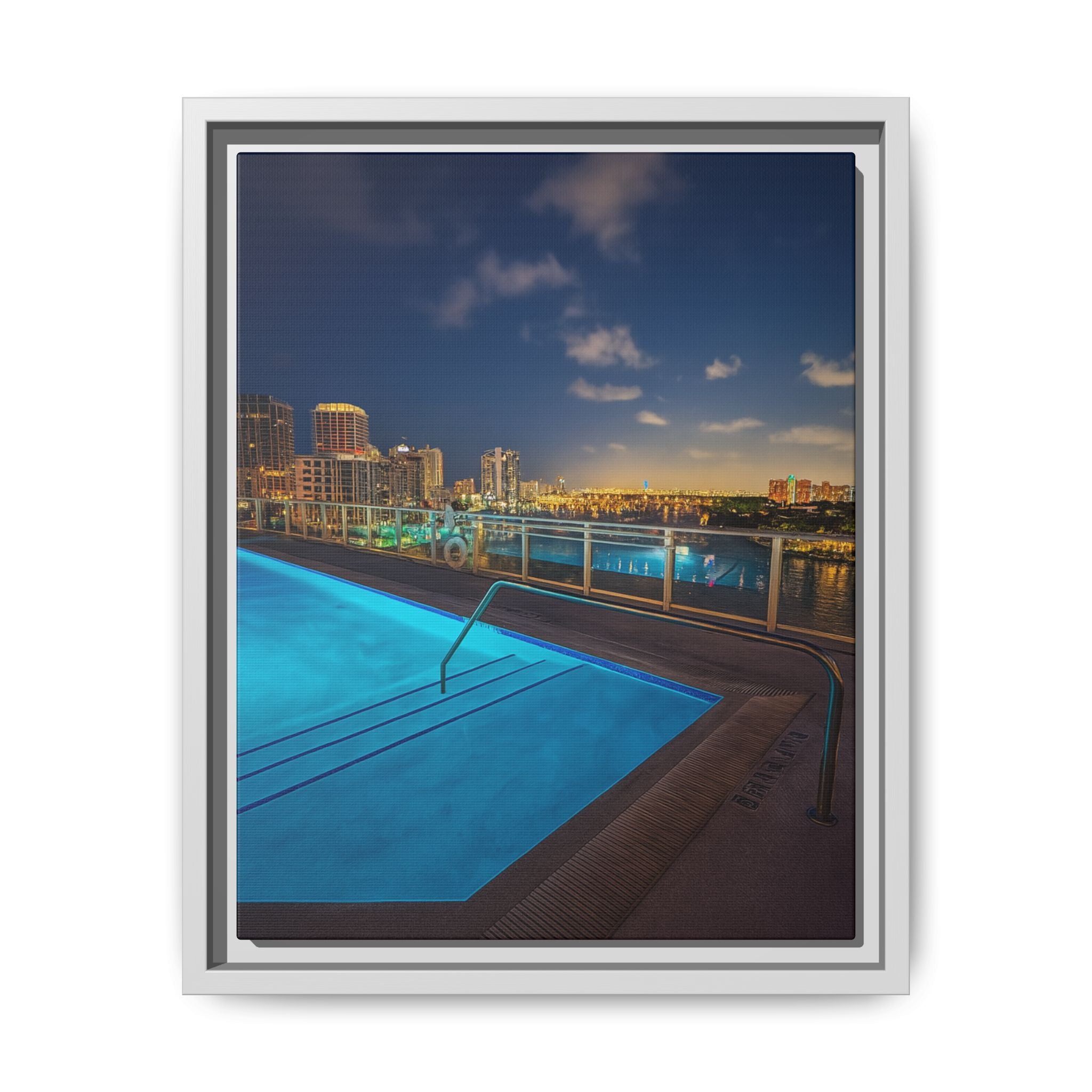 "Skyline Reflections" – Framed Canvas Print