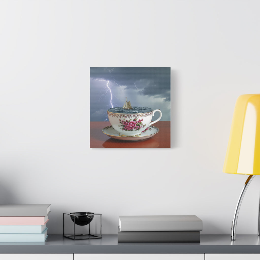 Tempest in a Teacup: Surreal Maritime Digital Art, Porcelain Seascape Narrative - L’Art Suprême Canvas