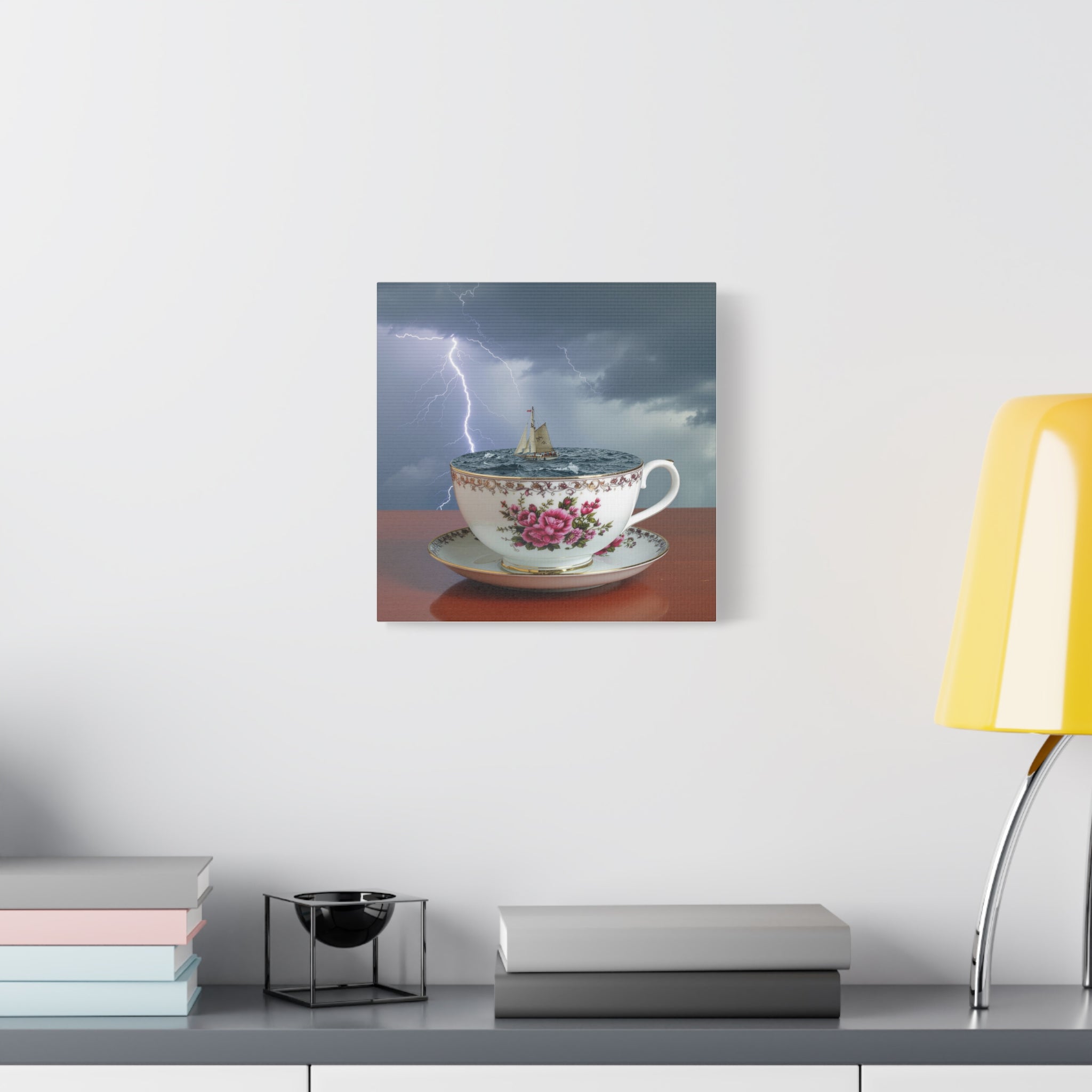 Tempest in a Teacup: Surreal Maritime Digital Art, Porcelain Seascape Narrative - L’Art Suprême Canvas