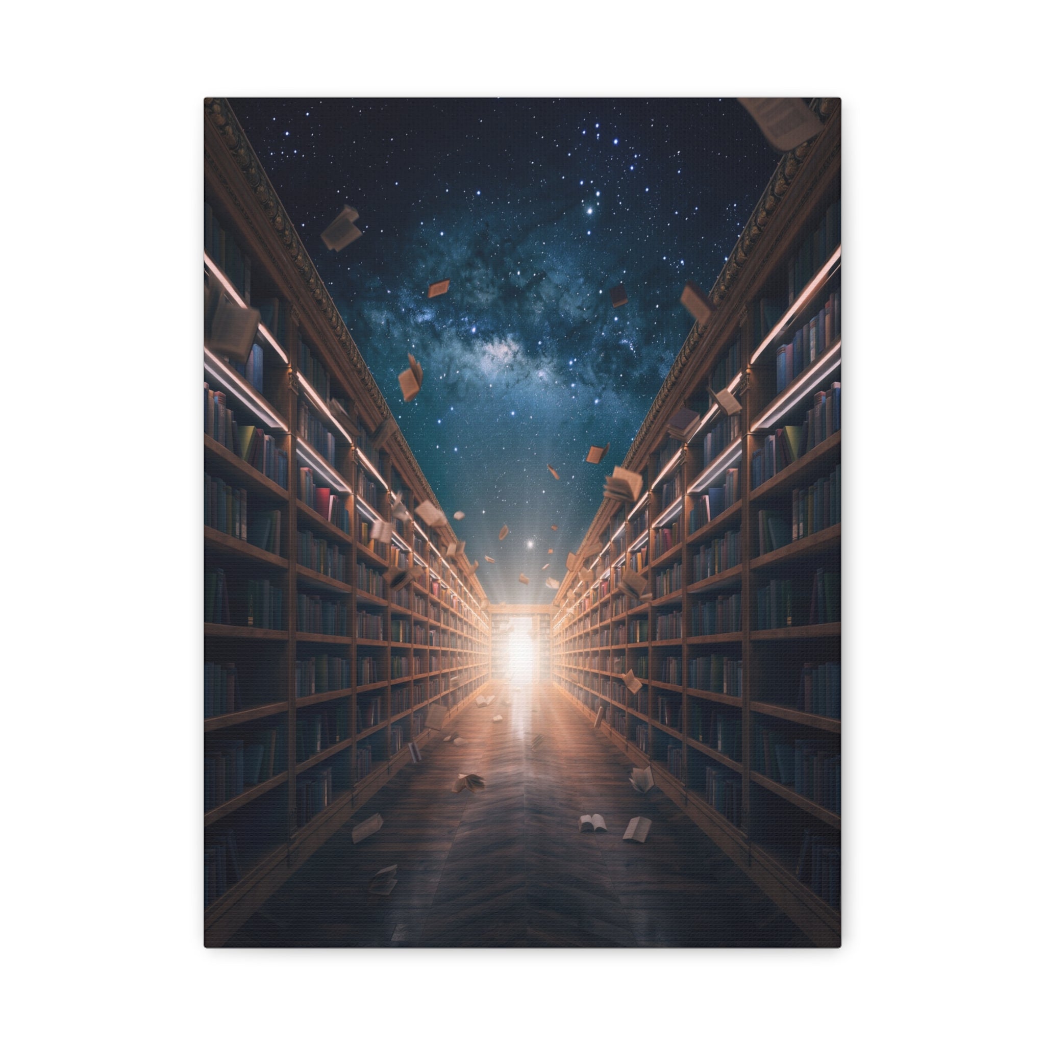 Celestial Library of Infinite Knowledge: Dreamscape Corridor, Cosmic Bibliophile's Journey - L’Art Suprême Canvas