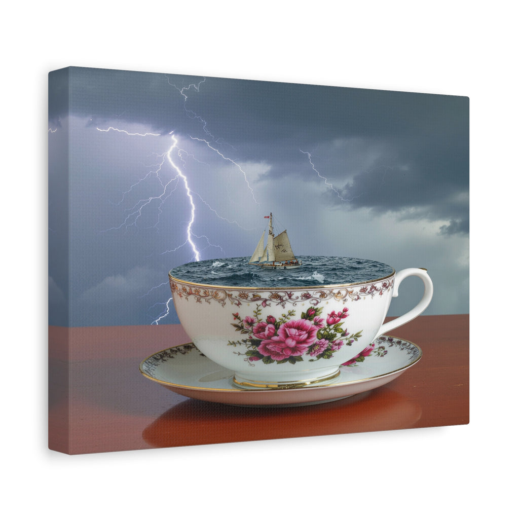 Tempest in a Teacup: Surreal Maritime Digital Art, Porcelain Seascape Narrative - L’Art Suprême Canvas