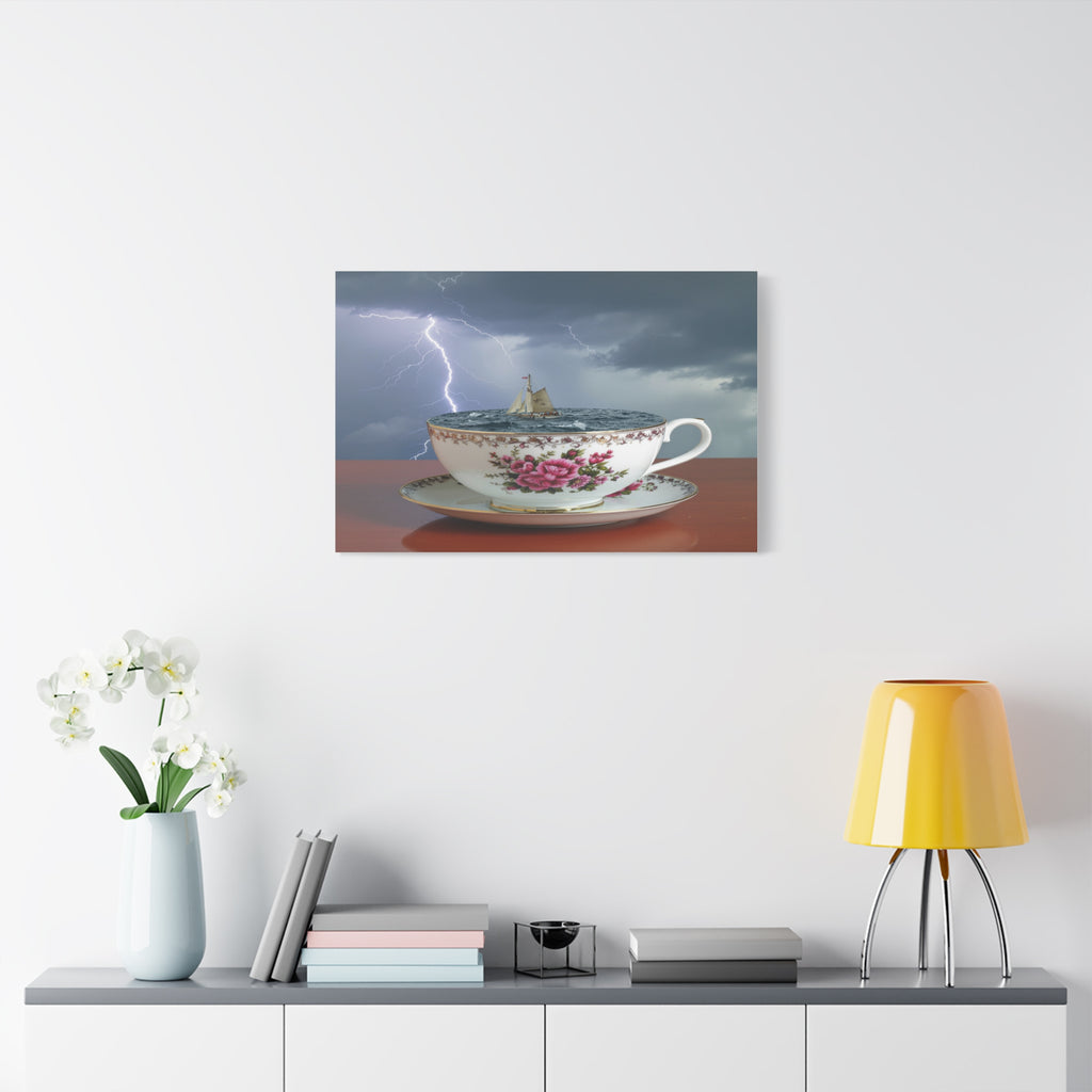 Tempest in a Teacup: Surreal Maritime Digital Art, Porcelain Seascape Narrative - L’Art Suprême Canvas