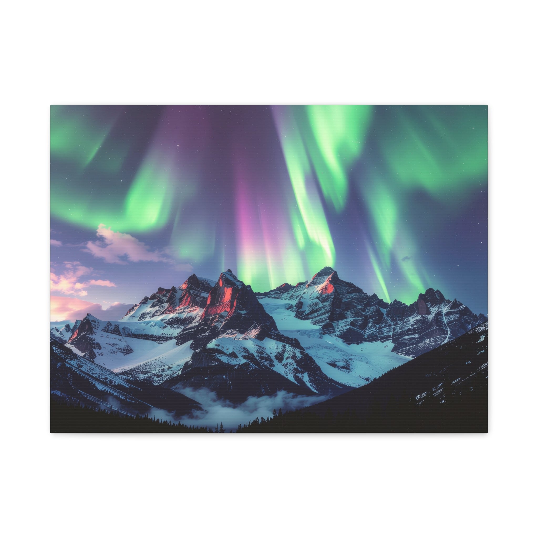 Celestial Symphony: Northern Lights Panorama, Alpine Aurora Wilderness - L’Art Suprême Canvas