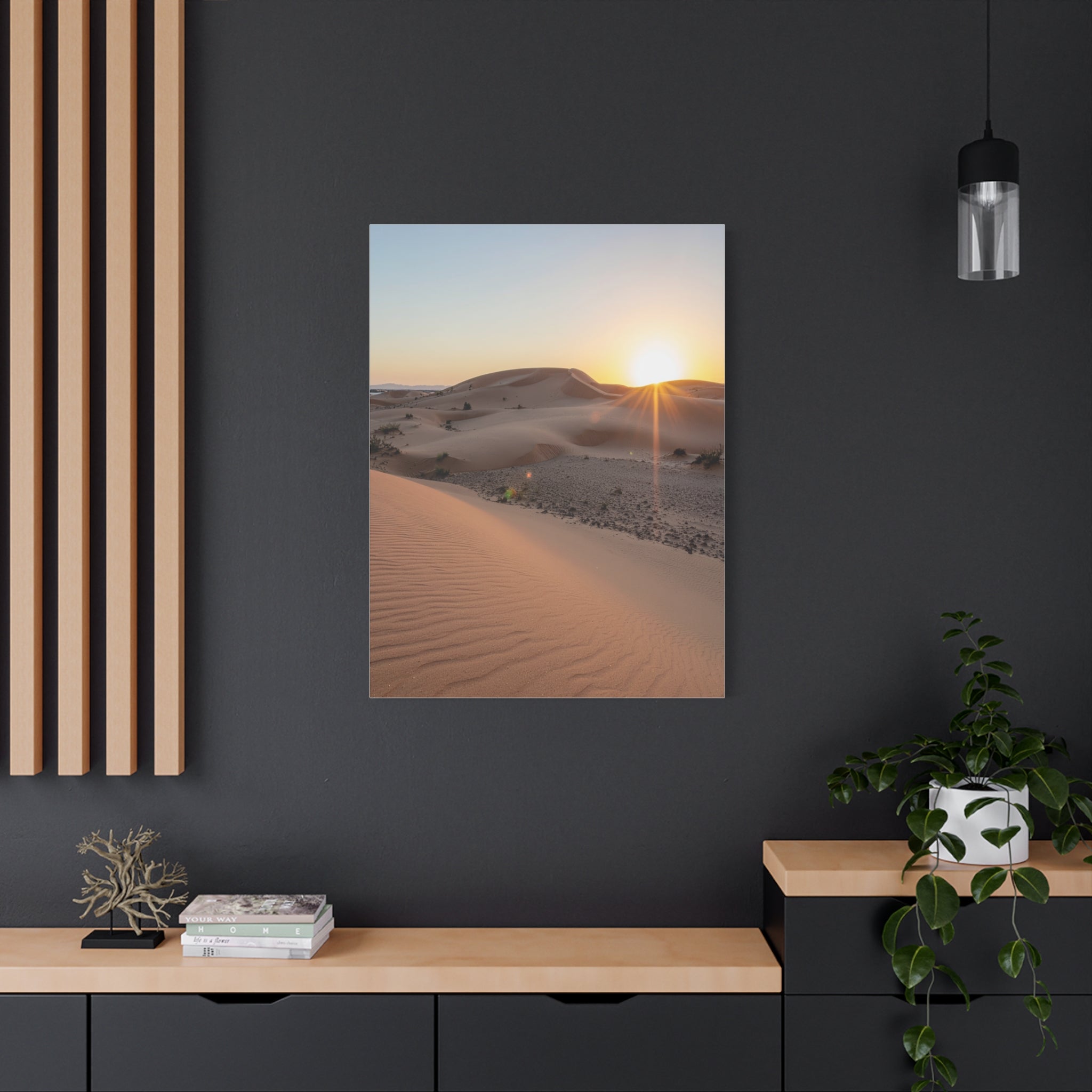 Daybreak in the Desert: Golden Sands at Sunrise, Arid Landscape Panorama - L’Art Suprême Canvas