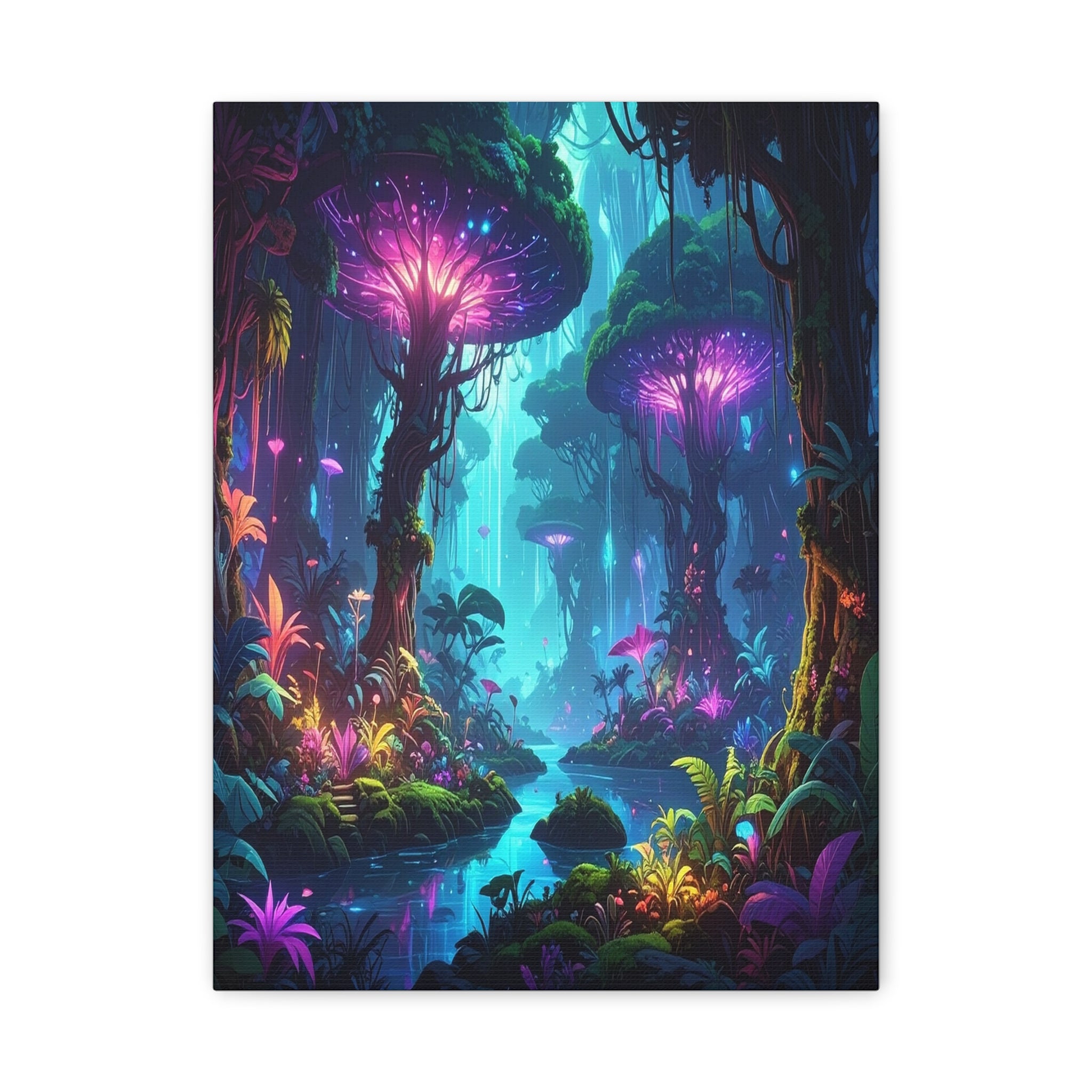 Luminescent Realms: Bioluminescent Forest Fantasy, Digital Art Dreamscape - L’Art Suprême Canvas