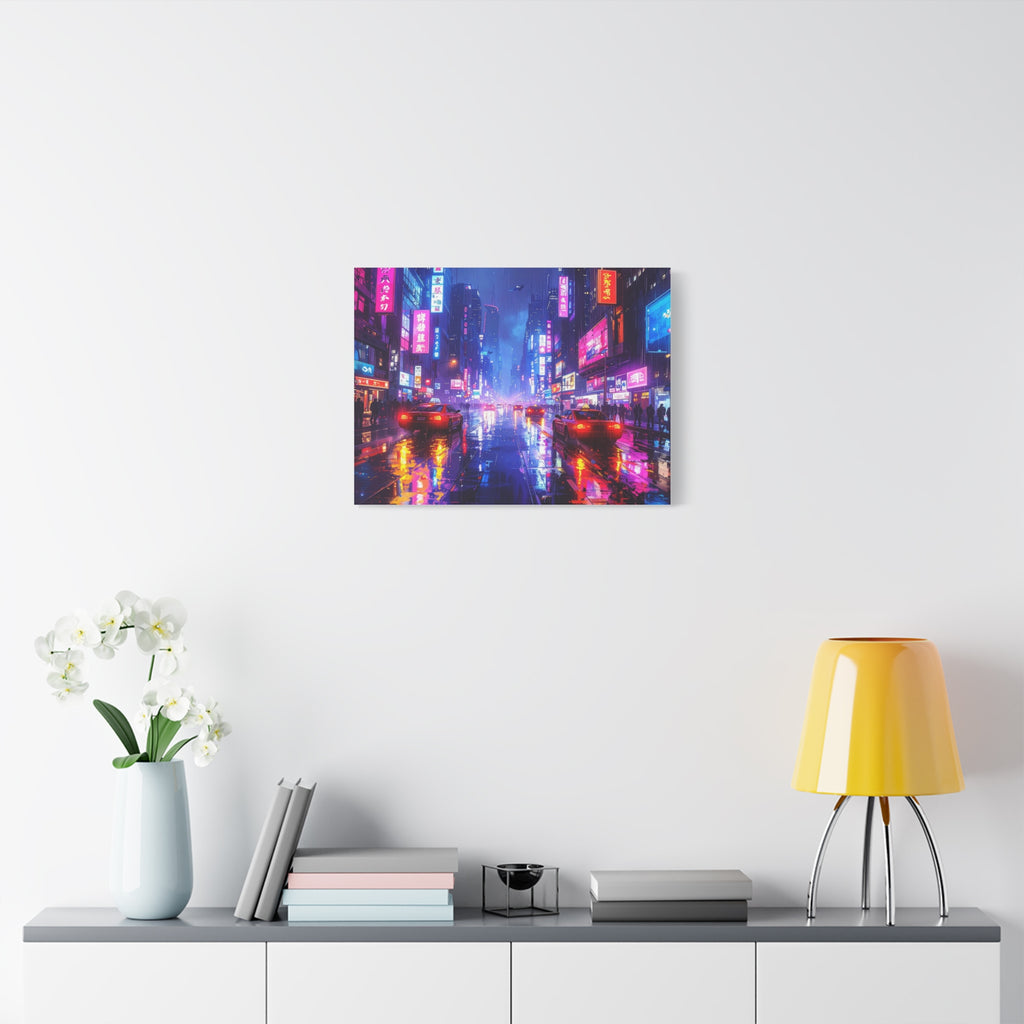 Neon Dystopia: Cyberpunk Metropolis, Urban Night Reflections - L’Art Suprême Canvas