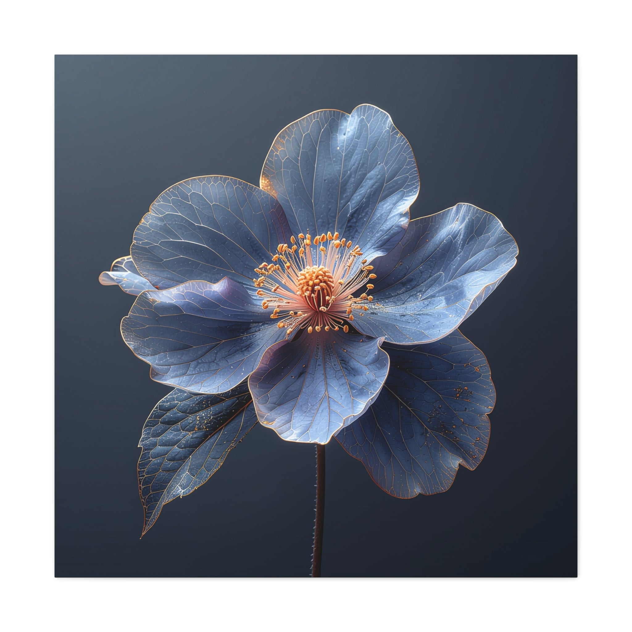 Ethereal Blue: Macro Botanical Photography, Delicate Floral Veins - L’Art Suprême Canvas