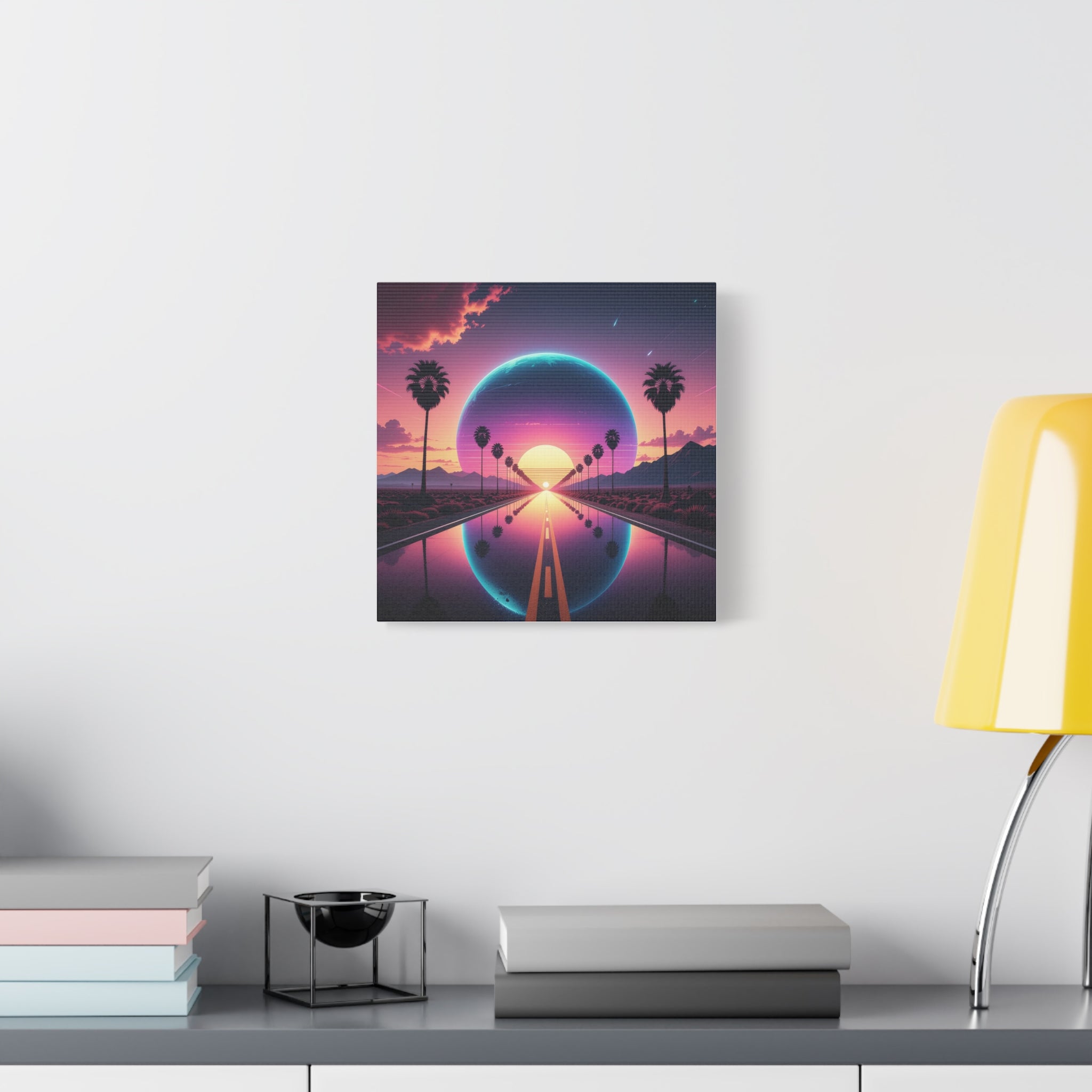 Cosmic Highway: Synthwave Dreamscape, Retro-Futuristic Sunset - L’Art Suprême Canvas