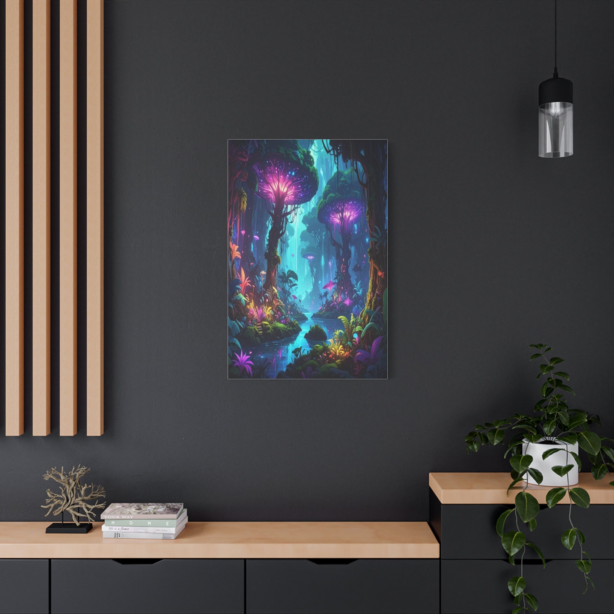 Luminescent Realms: Bioluminescent Forest Fantasy, Digital Art Dreamscape - L’Art Suprême Canvas