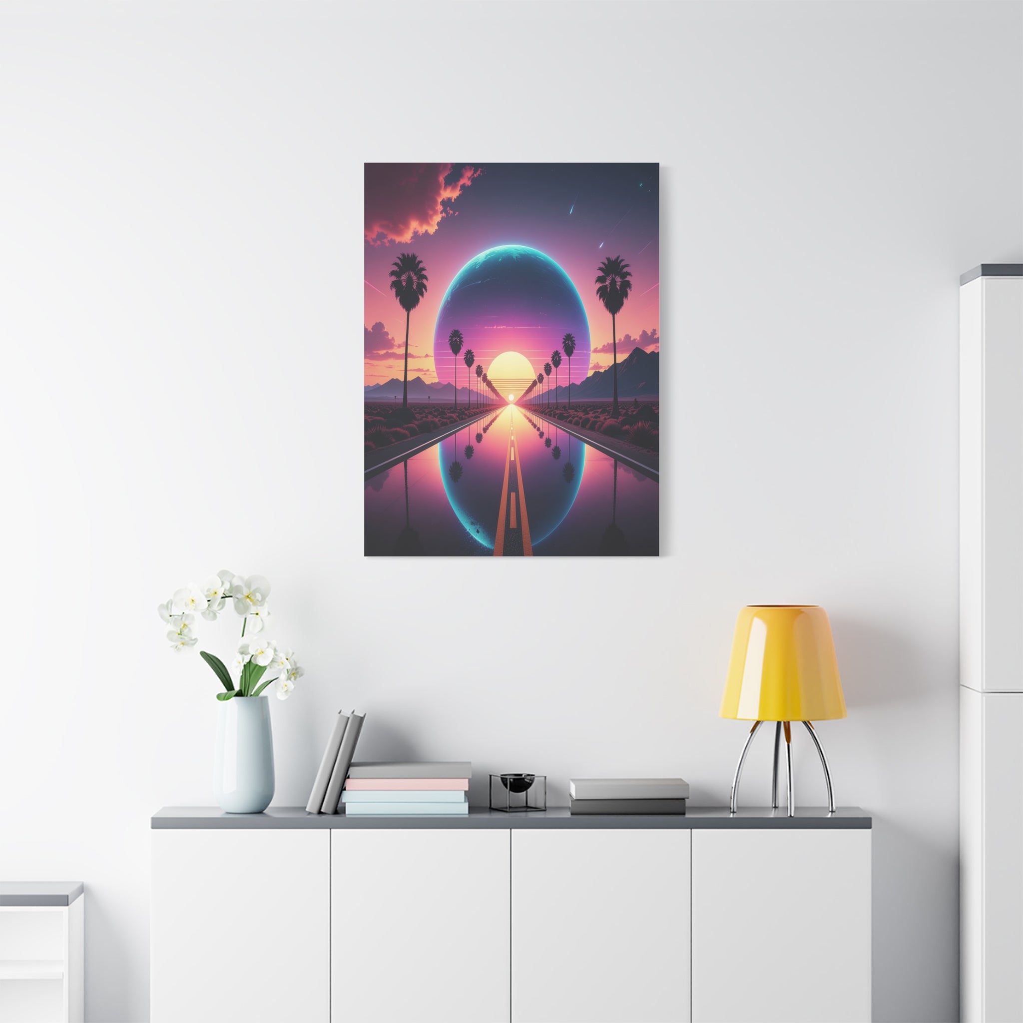 Cosmic Highway: Synthwave Dreamscape, Retro-Futuristic Sunset - L’Art Suprême Canvas