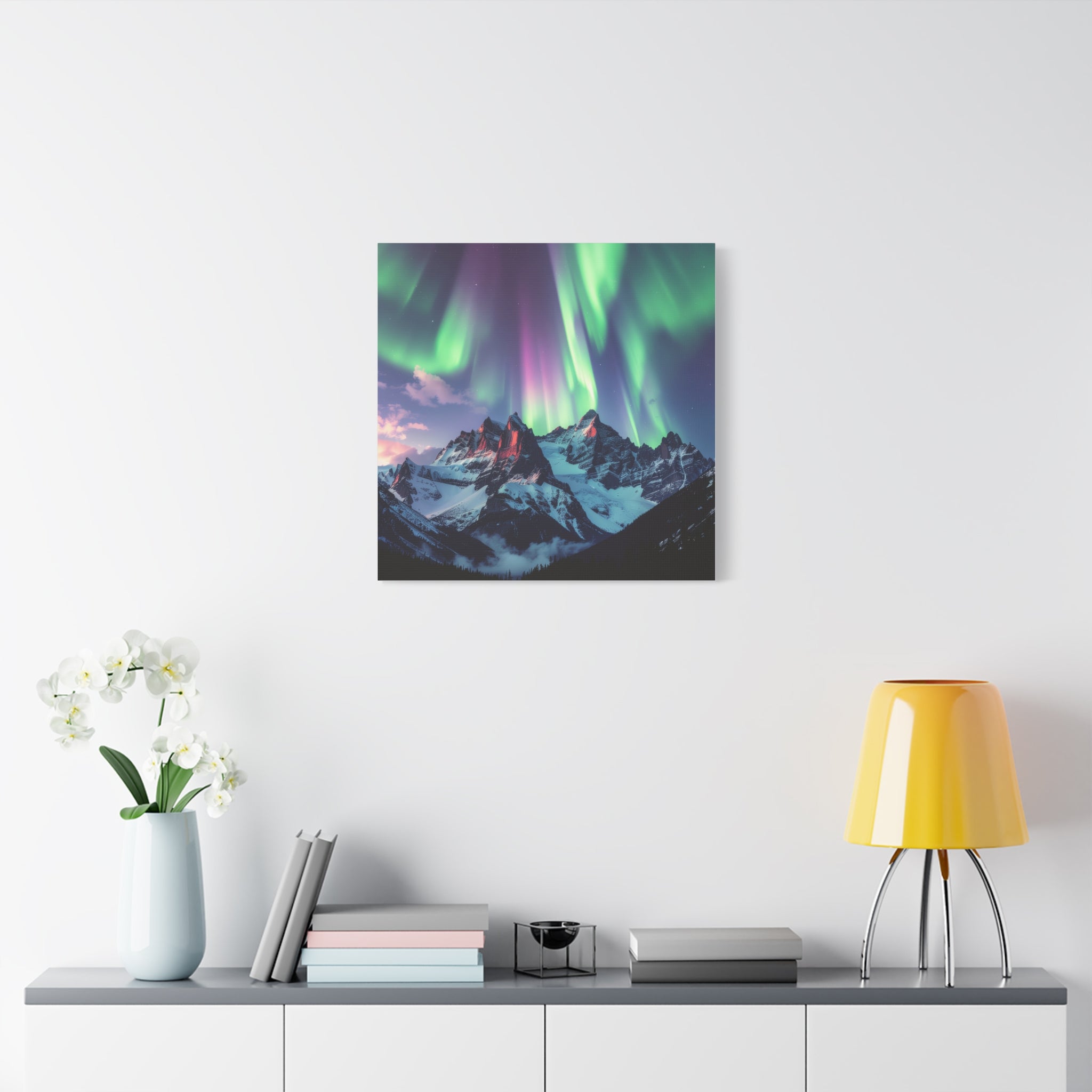Celestial Symphony: Northern Lights Panorama, Alpine Aurora Wilderness - L’Art Suprême Canvas