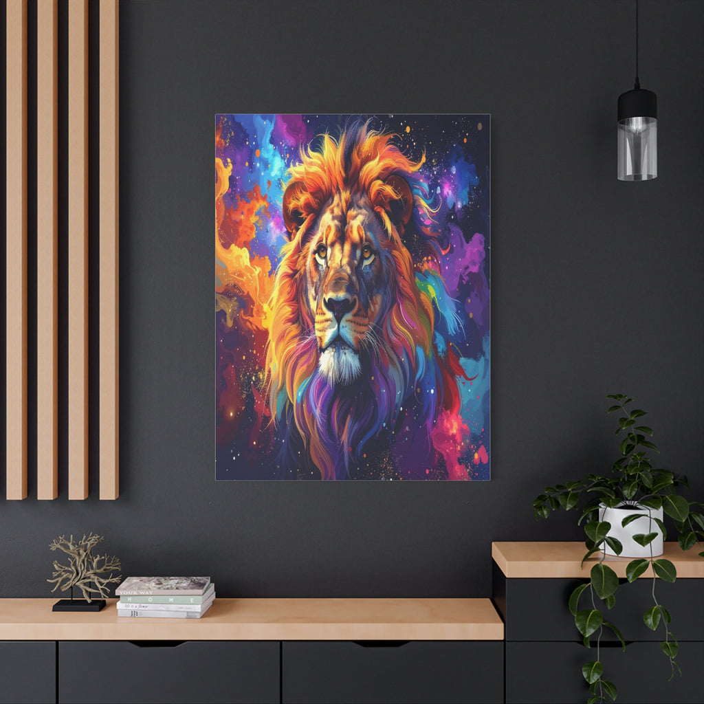 Cosmic Mane: Celestial Lion Portrait, Digital Cosmic Artwork - L’Art Suprême Canvas