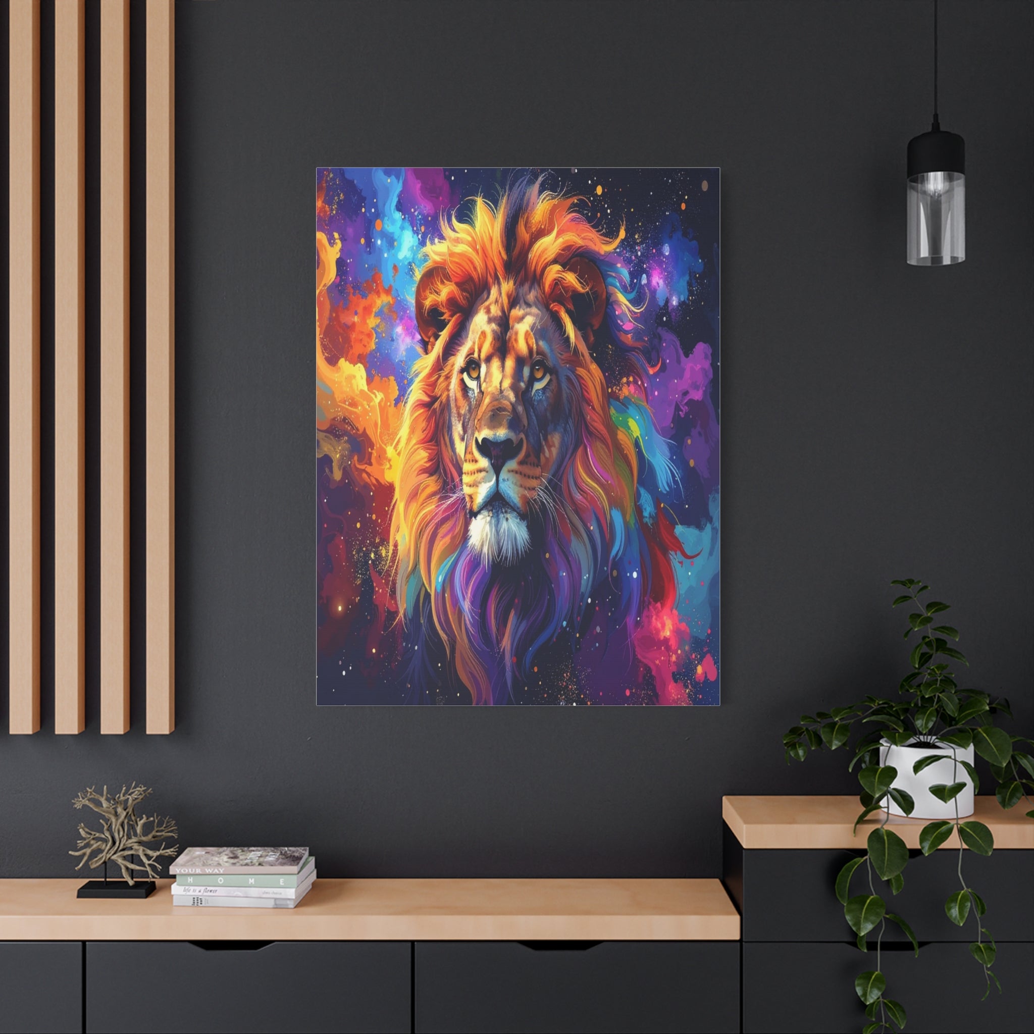 Cosmic Mane: Celestial Lion Portrait, Digital Cosmic Artwork - L’Art Suprême Canvas