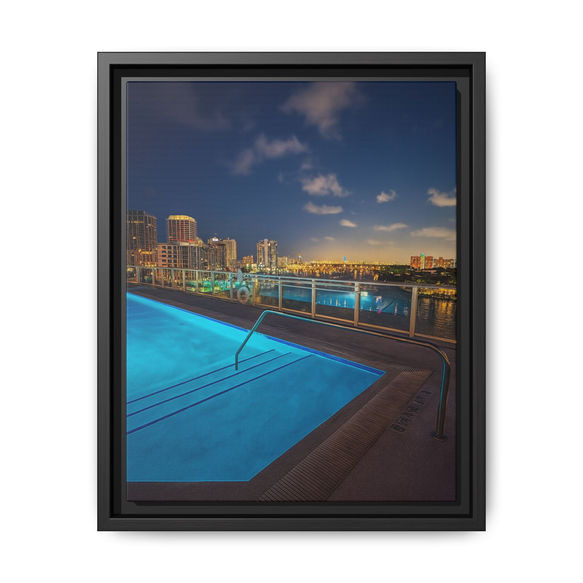 "Skyline Reflections" – Framed Canvas Print