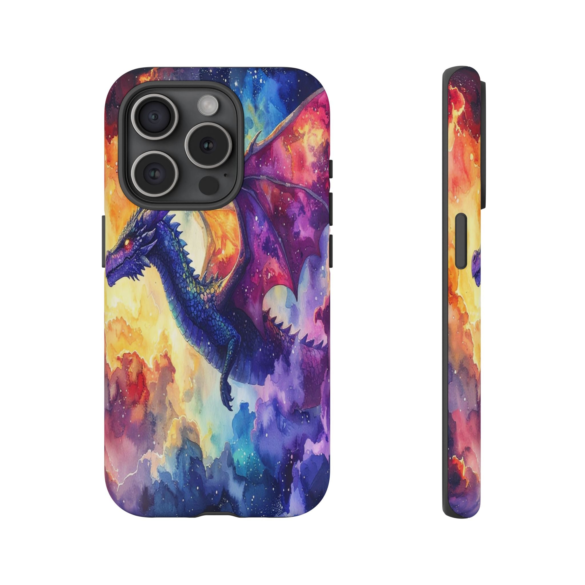 Celestial Dragons' Ascent: Watercolor Fantasy Artwork, Cosmic Nebula Landscape - L’Art Suprême Phone Case