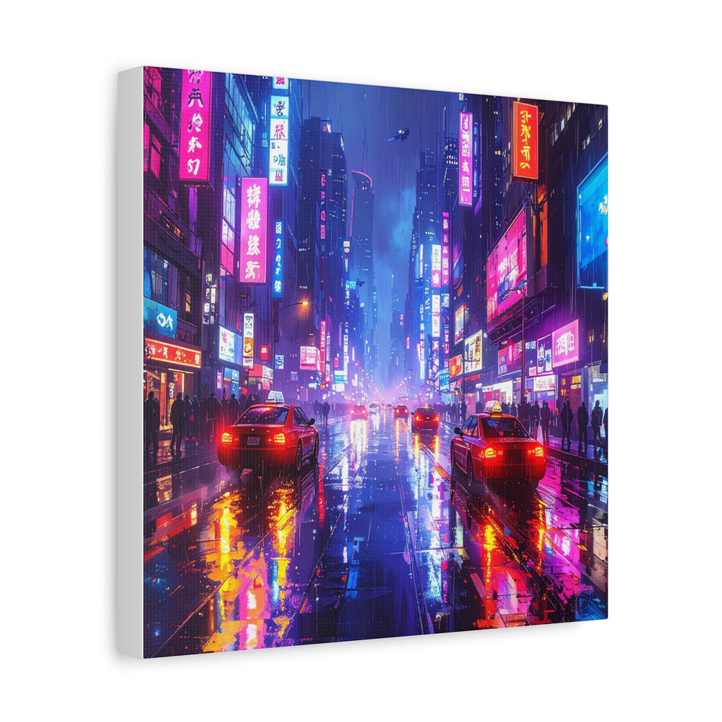Neon Dystopia: Cyberpunk Metropolis, Urban Night Reflections - L’Art Suprême Canvas