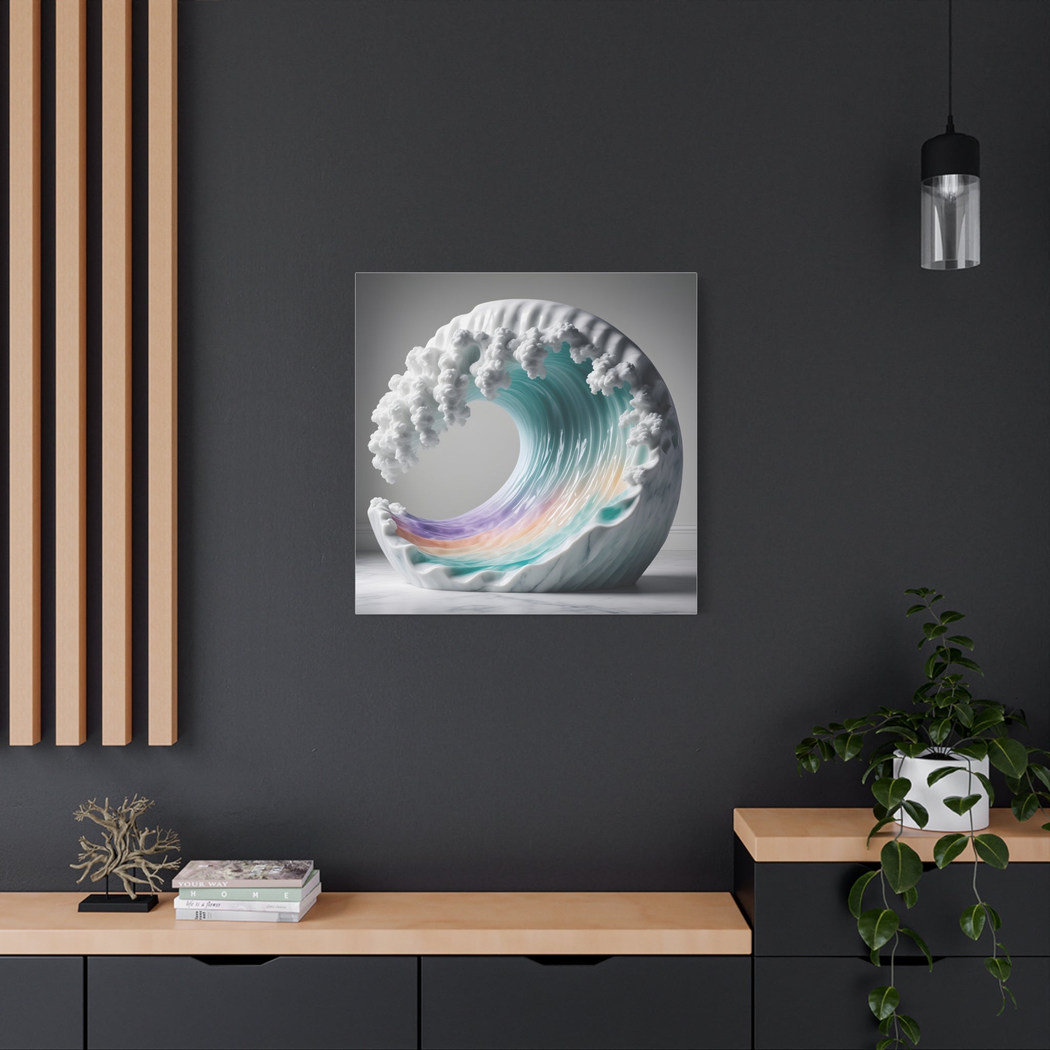Oceanic Euphoria: Marble Wave Sculpture, Ethereal Aquatic Art - L’Art Suprême Canvas