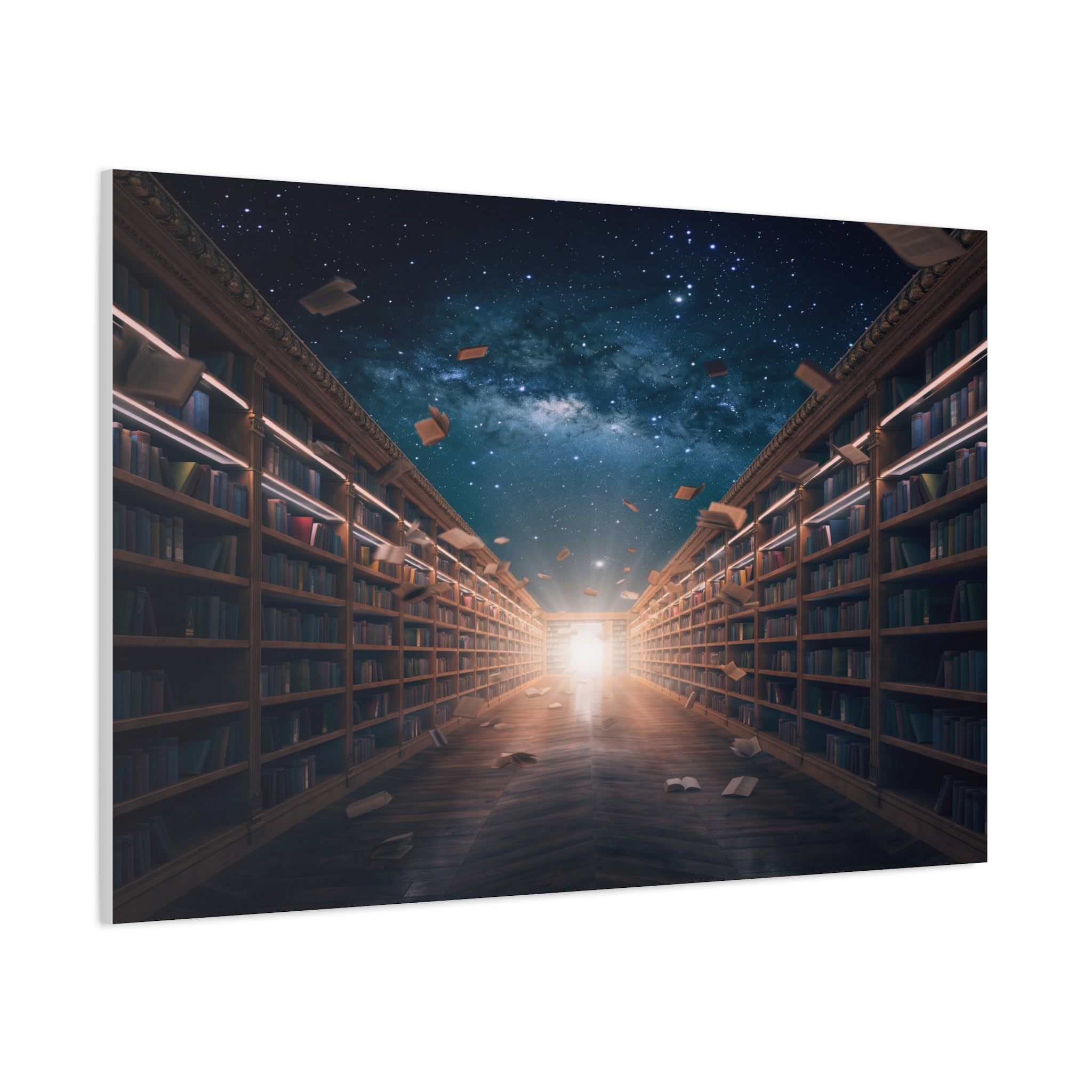 Celestial Library of Infinite Knowledge: Dreamscape Corridor, Cosmic Bibliophile's Journey - L’Art Suprême Canvas