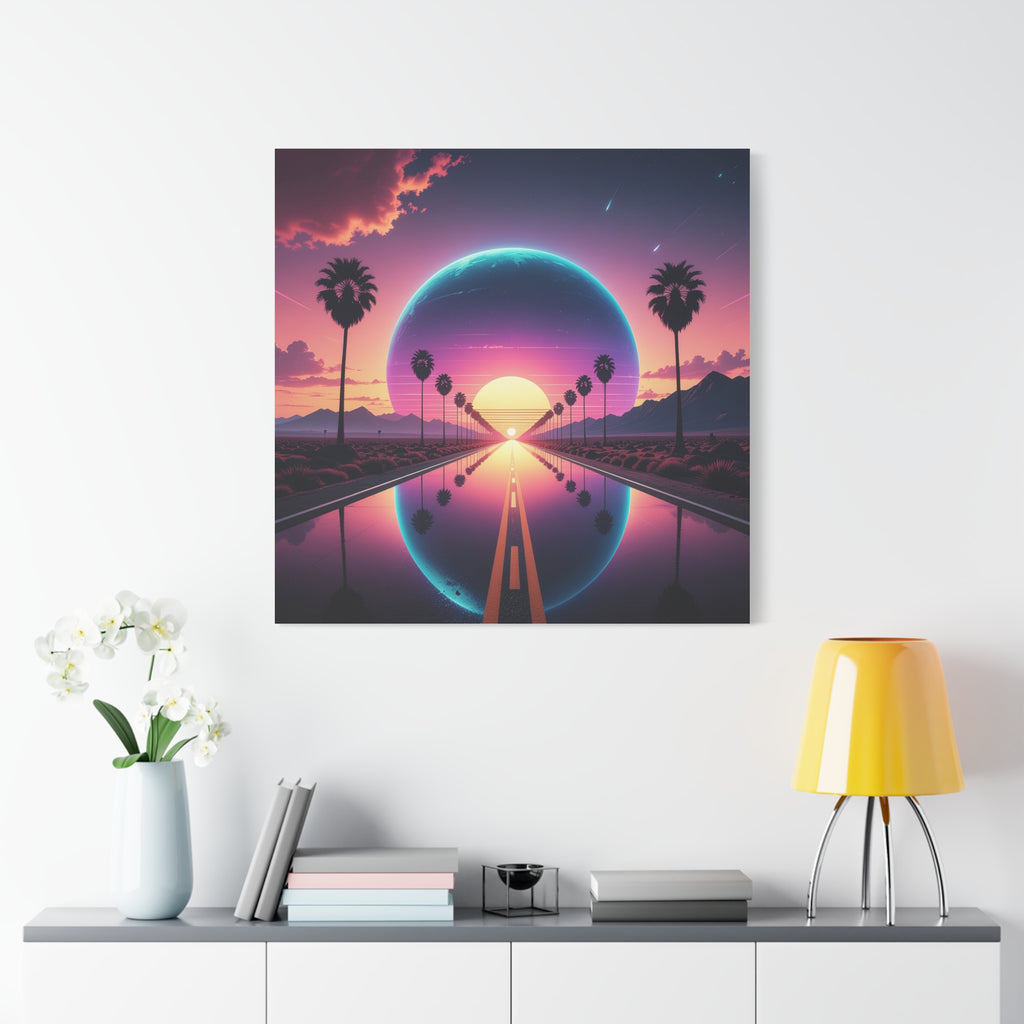 Cosmic Highway: Synthwave Dreamscape, Retro-Futuristic Sunset - L’Art Suprême Canvas