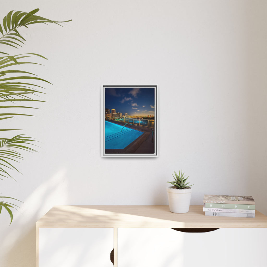 "Skyline Reflections" – Framed Canvas Print