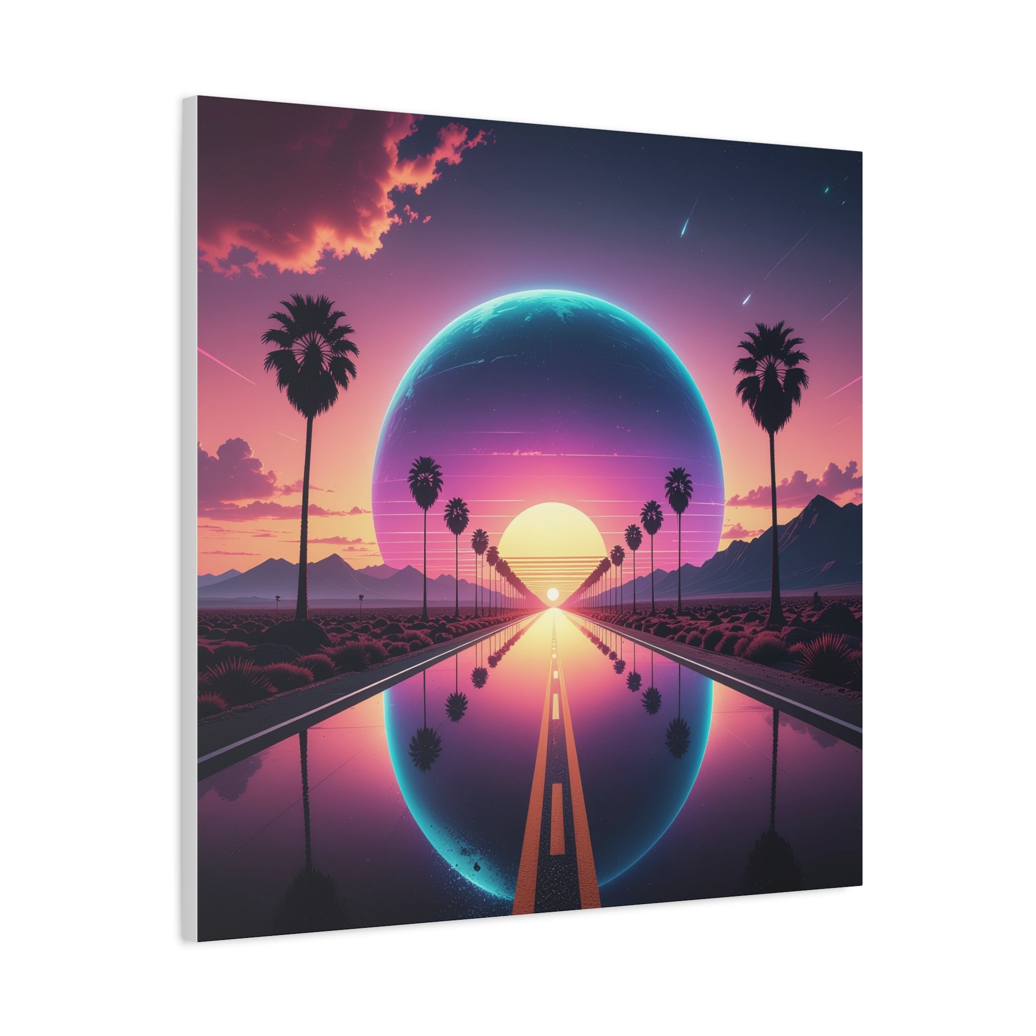 Cosmic Highway: Synthwave Dreamscape, Retro-Futuristic Sunset - L’Art Suprême Canvas