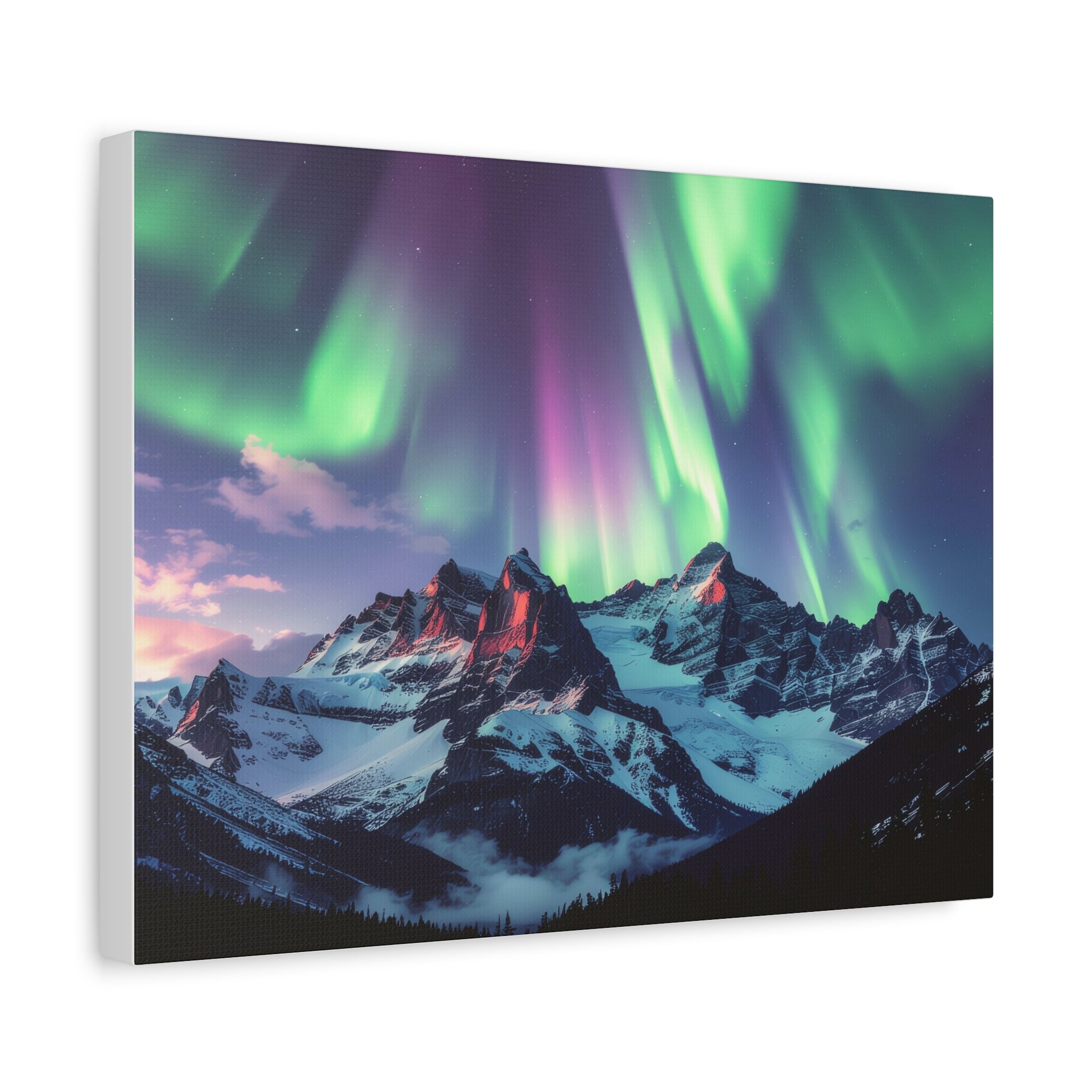 Celestial Symphony: Northern Lights Panorama, Alpine Aurora Wilderness - L’Art Suprême Canvas