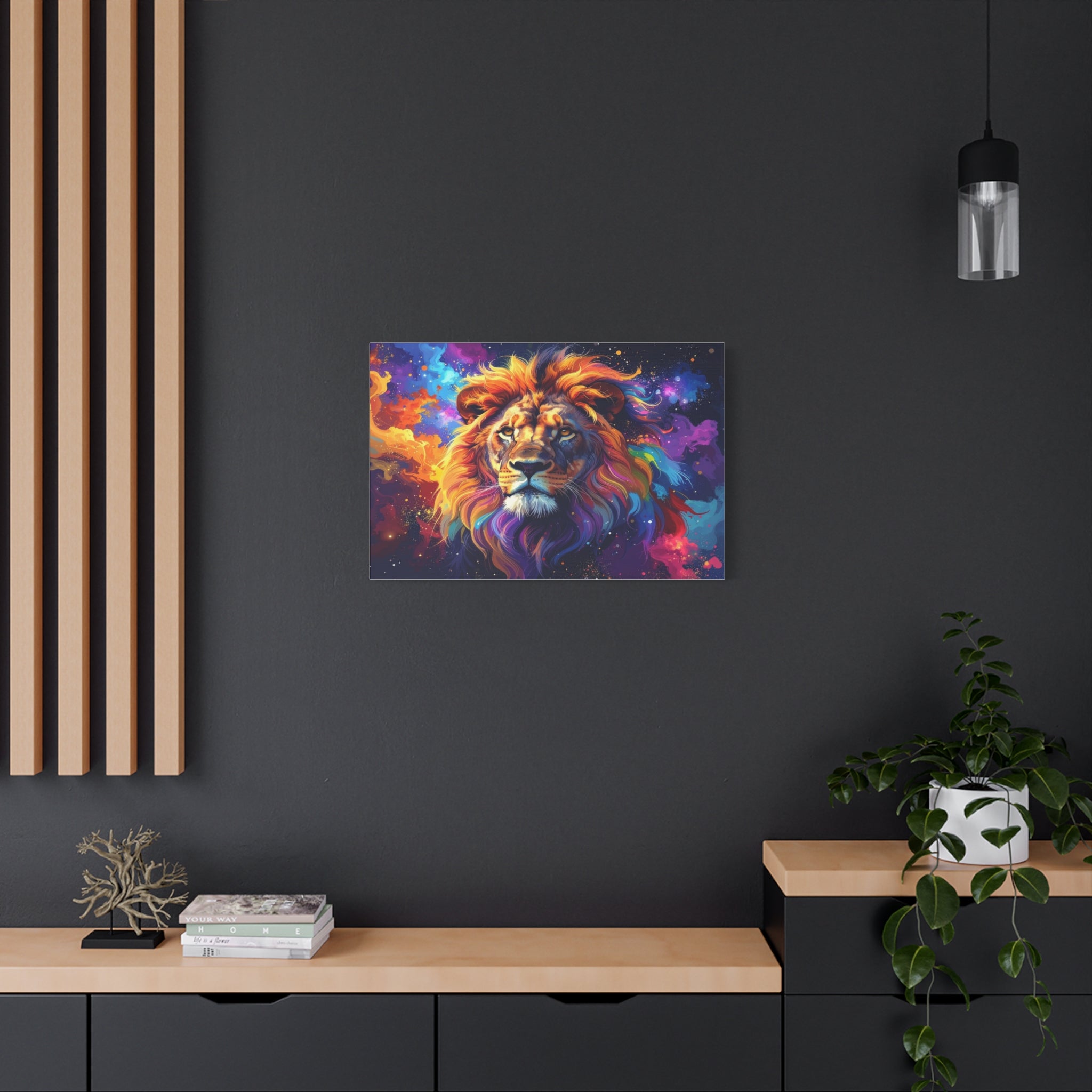 Cosmic Mane: Celestial Lion Portrait, Digital Cosmic Artwork - L’Art Suprême Canvas