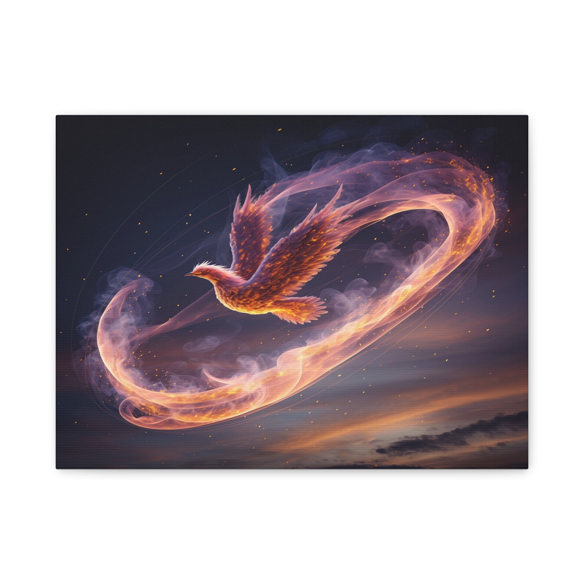Phoenix of Rebirth: Mythical Fire Bird Digital Painting, Fantasy Flame Creature Artwork - L’Art Suprême Canvas