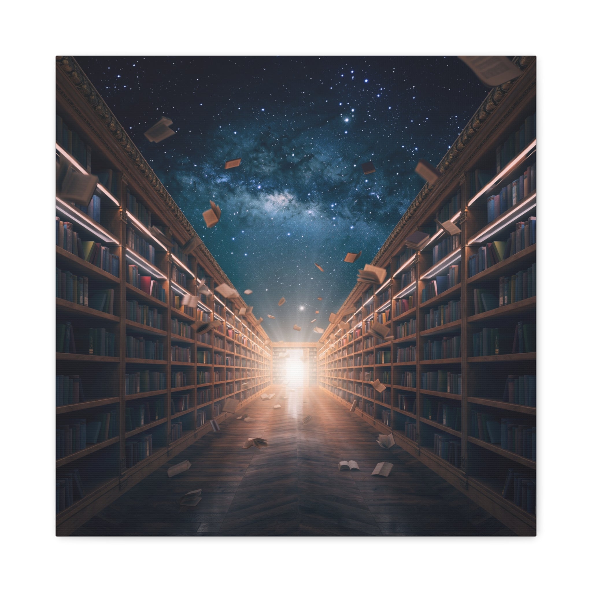 Celestial Library of Infinite Knowledge: Dreamscape Corridor, Cosmic Bibliophile's Journey - L’Art Suprême Canvas