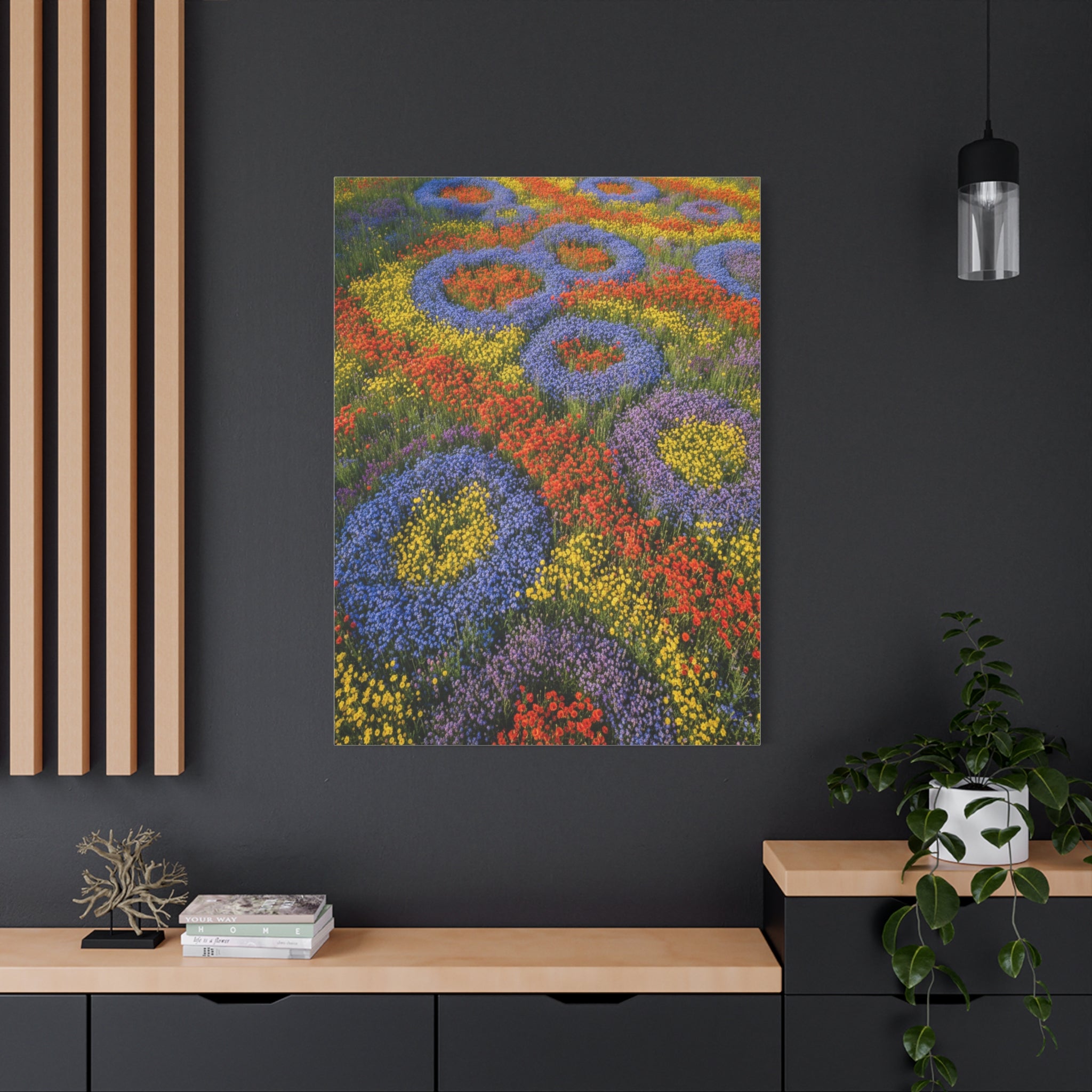 Geometric Garden: Kaleidoscopic Floral Landscape, Vibrant Botanical Patterns - L’Art Suprême Canvas