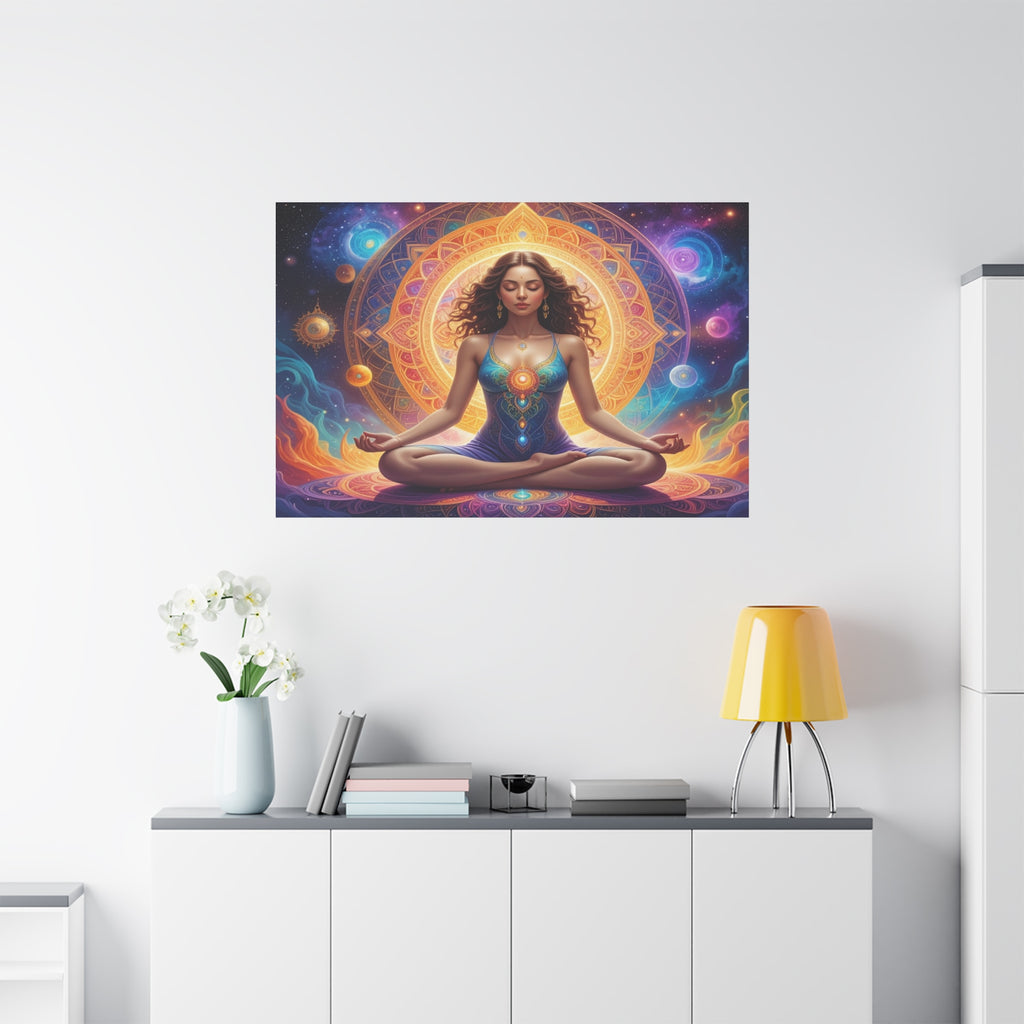 Cosmic Lotus Meditation: Spiritual Energy Mandala, Digital Celestial Art - L’Art Suprême Canvas