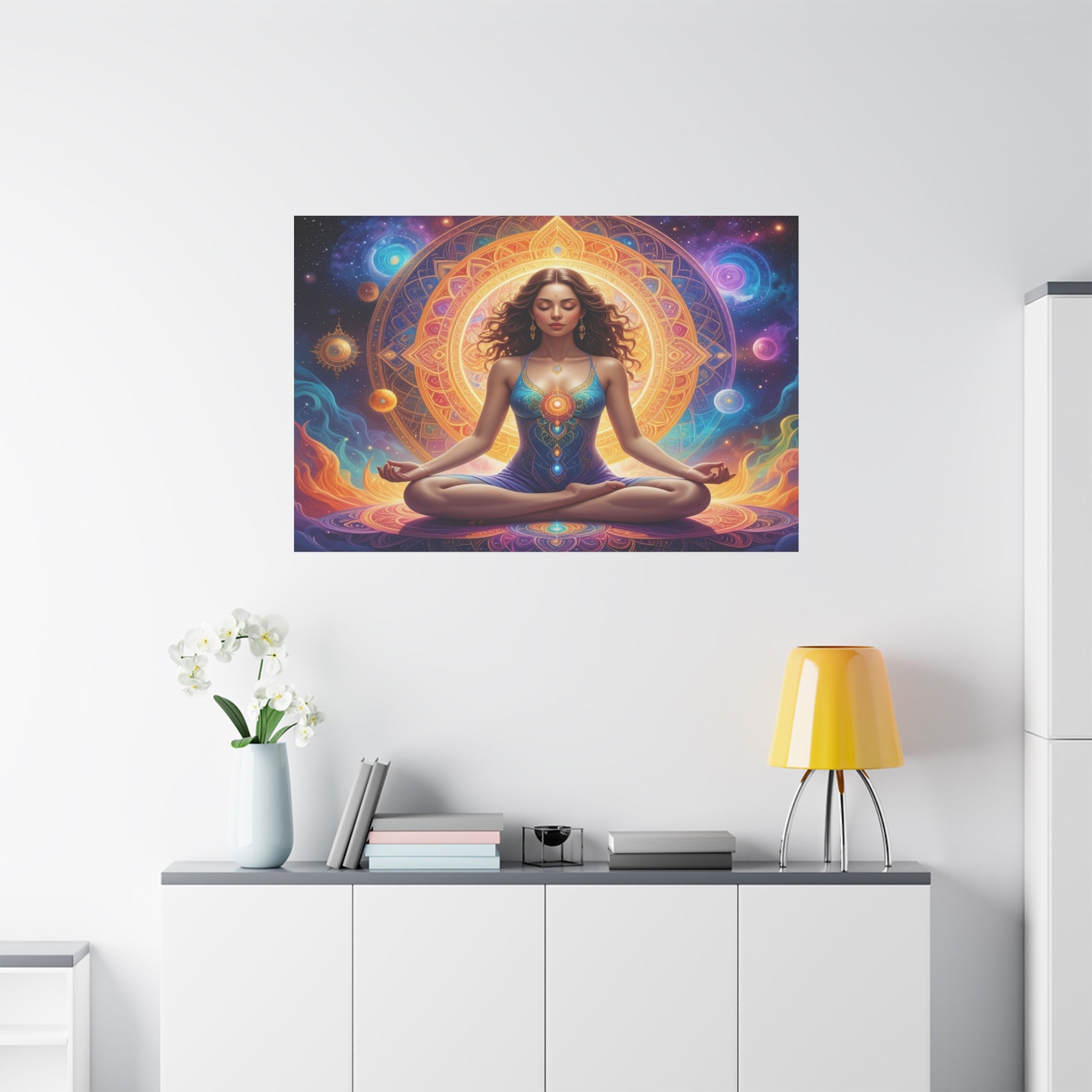 Cosmic Lotus Meditation: Spiritual Energy Mandala, Digital Celestial Art - L’Art Suprême Canvas