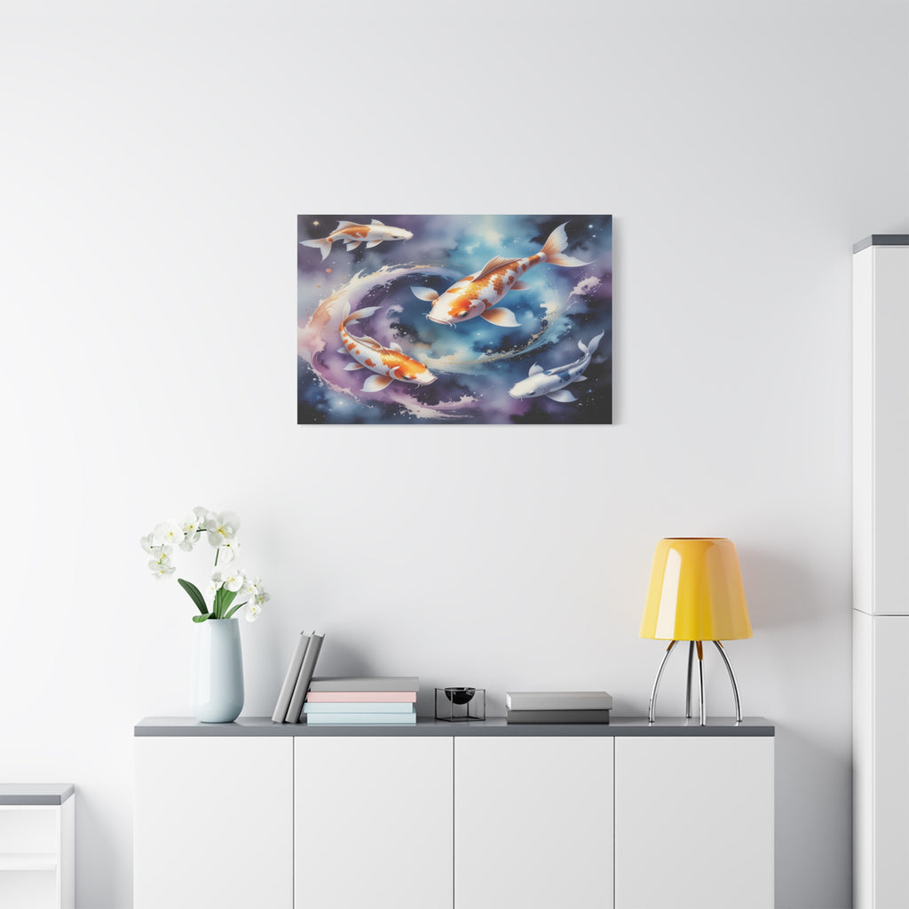 Cosmic Koi Symphony: Ethereal Underwater Space Journey, Digital Watercolor Fantasy - L’Art Suprême Canvas