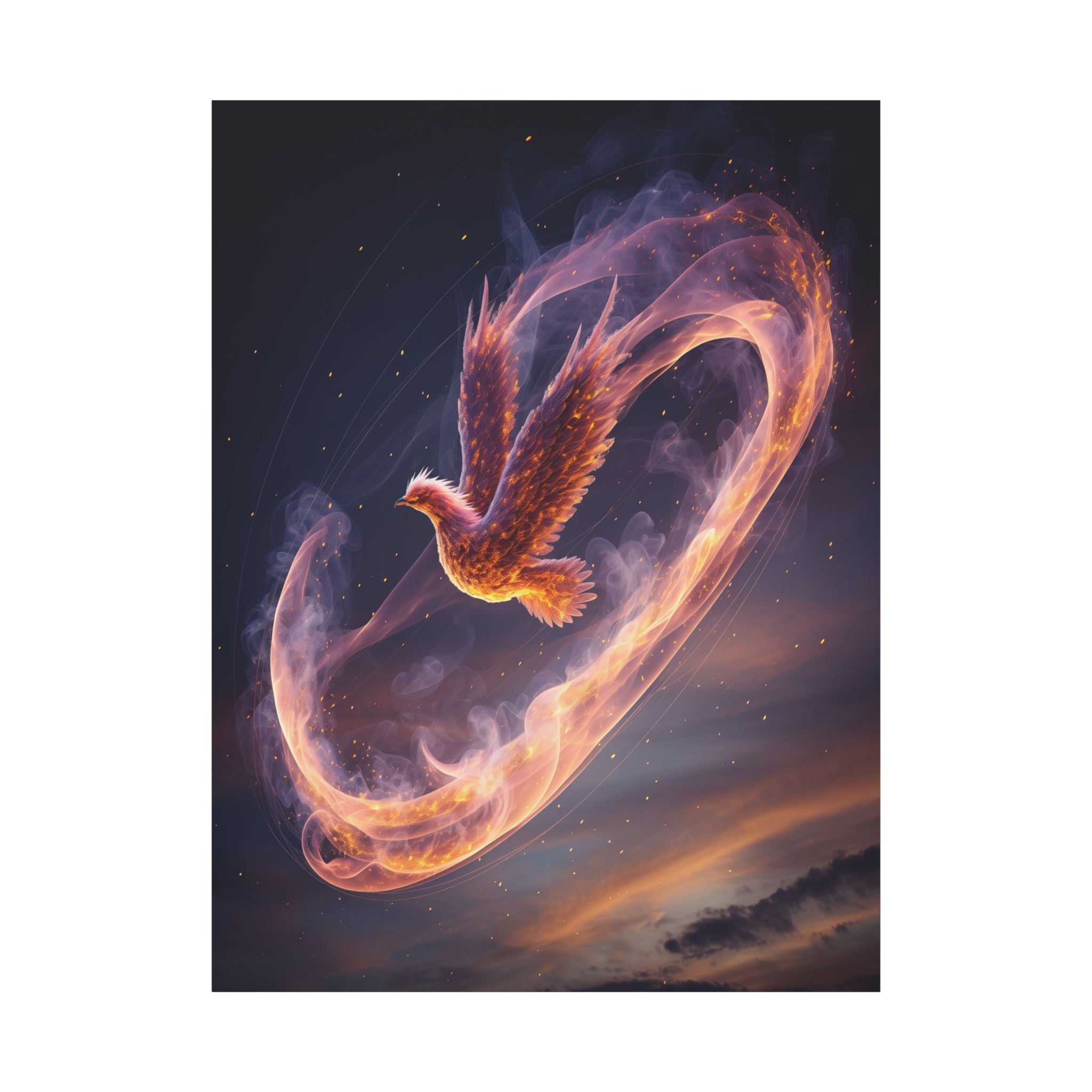 Phoenix of Rebirth: Mythical Fire Bird Digital Painting, Fantasy Flame Creature Artwork - L’Art Suprême Canvas