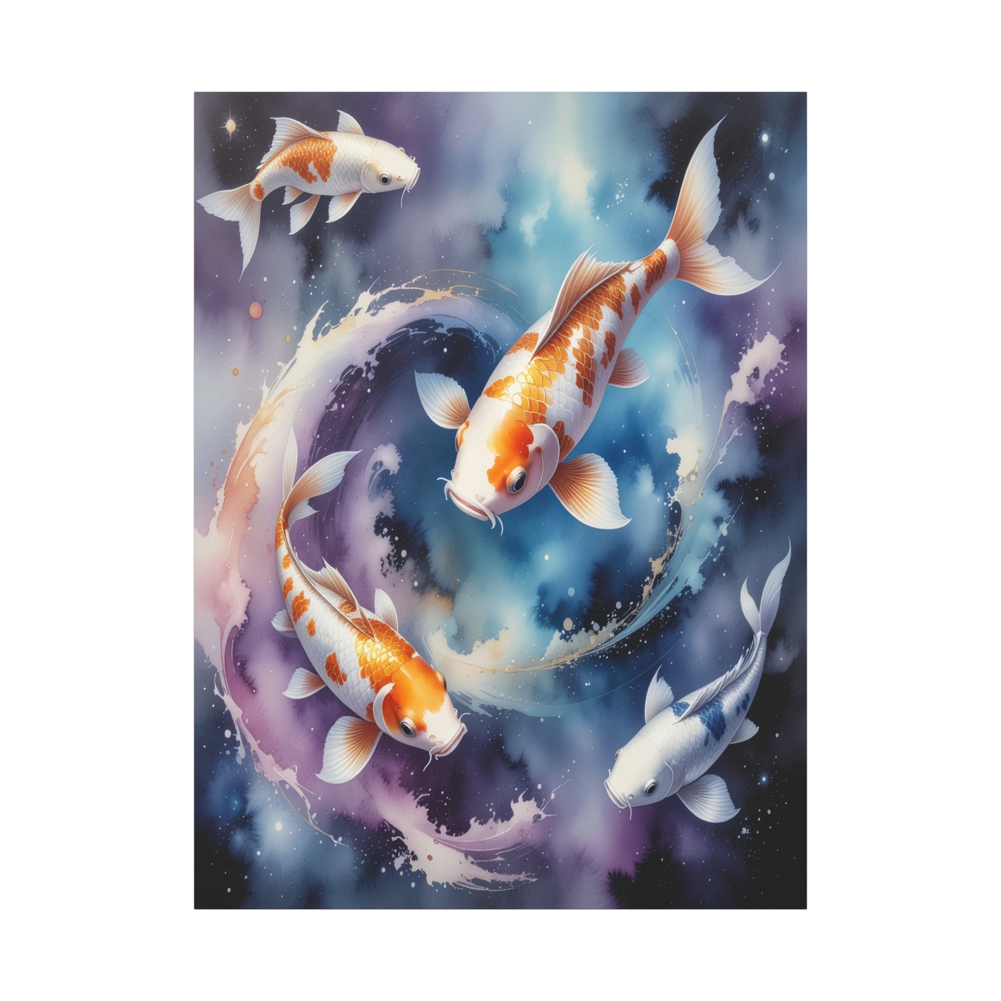 Cosmic Koi Symphony: Ethereal Underwater Space Journey, Digital Watercolor Fantasy - L’Art Suprême Canvas