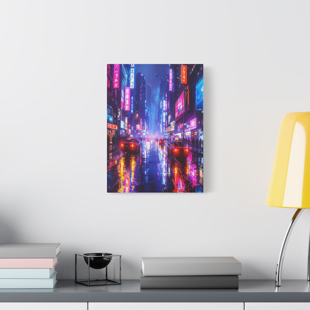 Neon Dystopia: Cyberpunk Metropolis, Urban Night Reflections - L’Art Suprême Canvas
