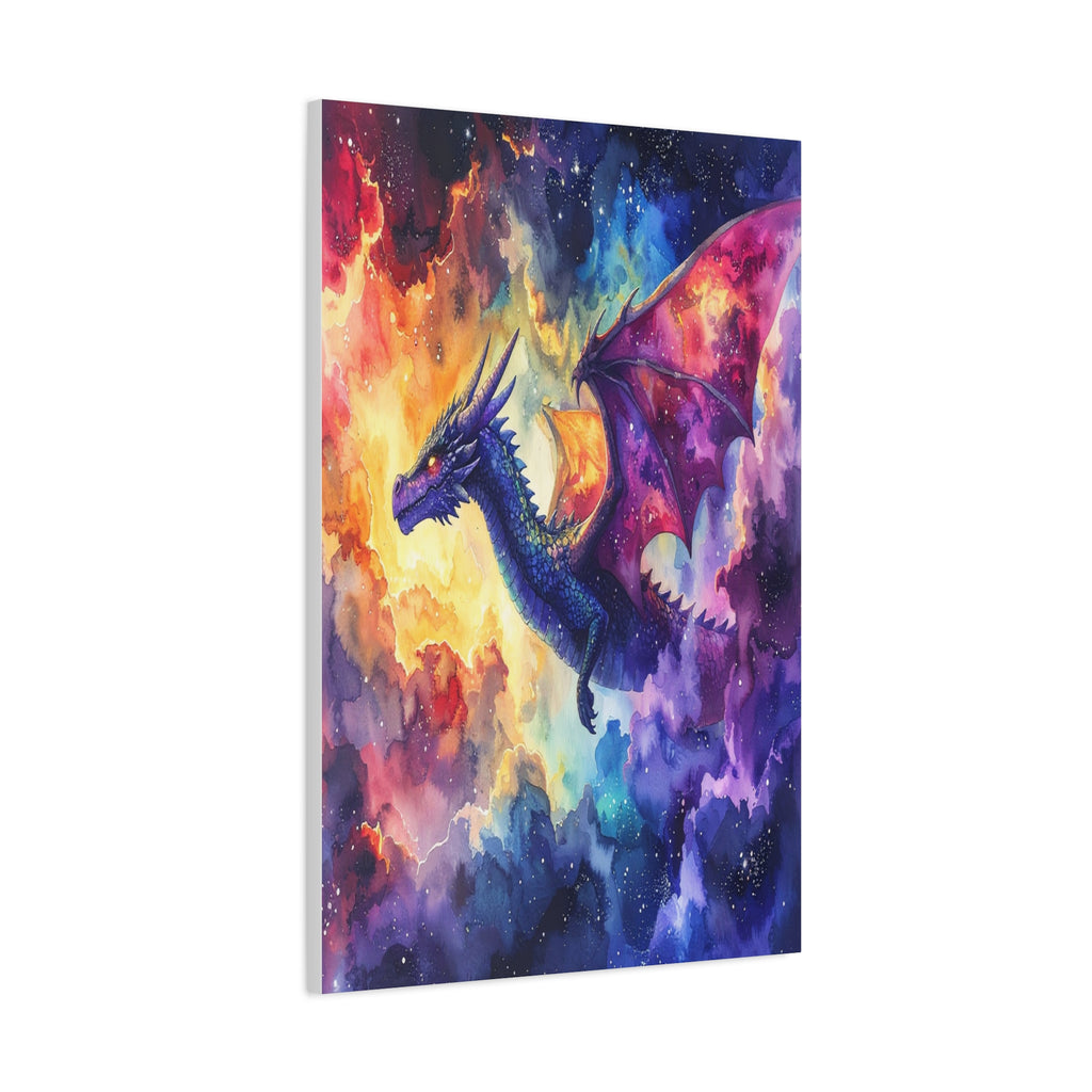 Cosmic Dragons' Ascent: Ethereal Watercolor Fantasy, Celestial Mythical Landscape - L’Art Suprême Canvas