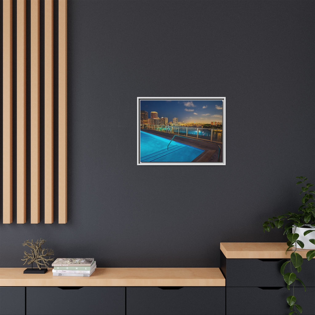 "Skyline Reflections" – Framed Canvas Print