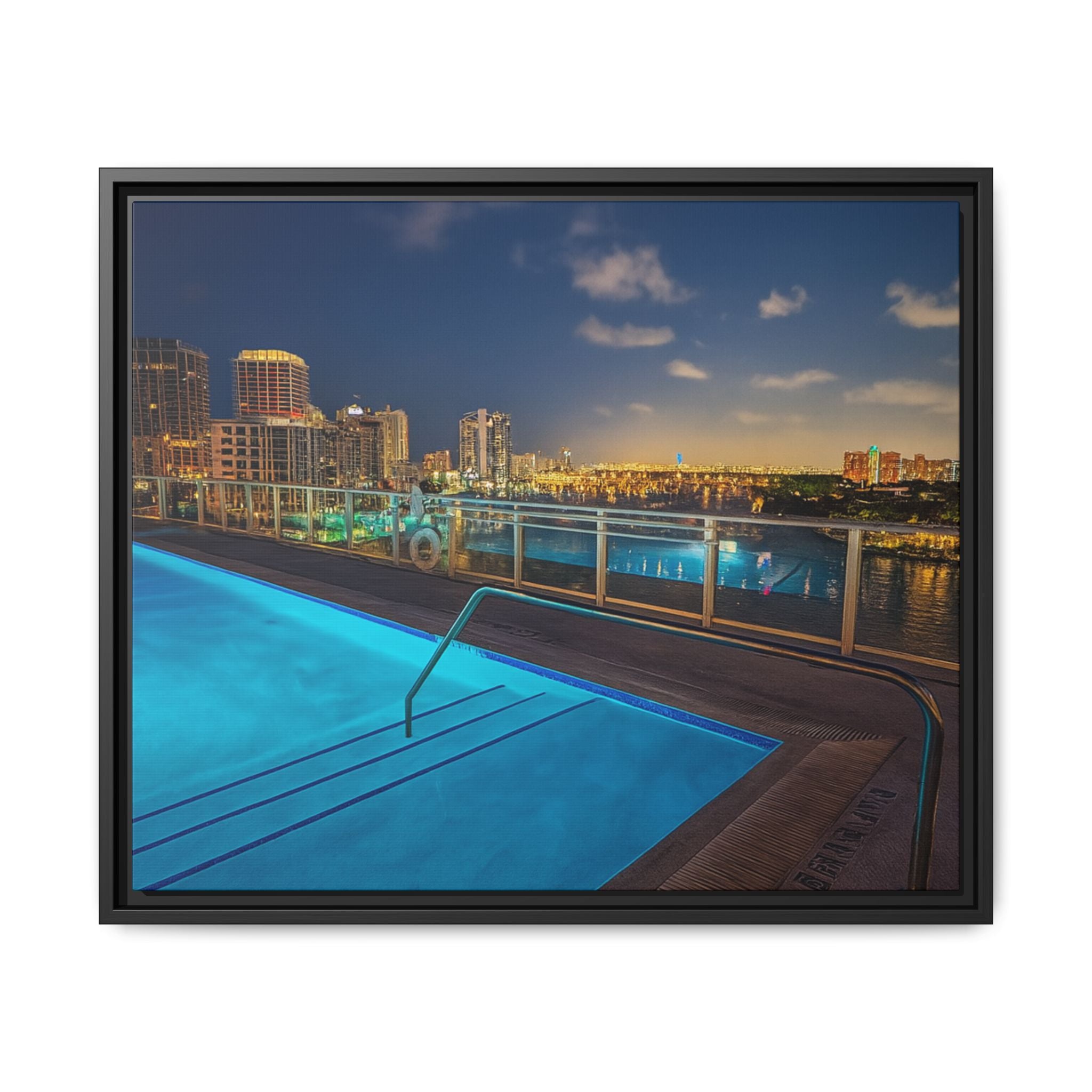"Skyline Reflections" – Framed Canvas Print