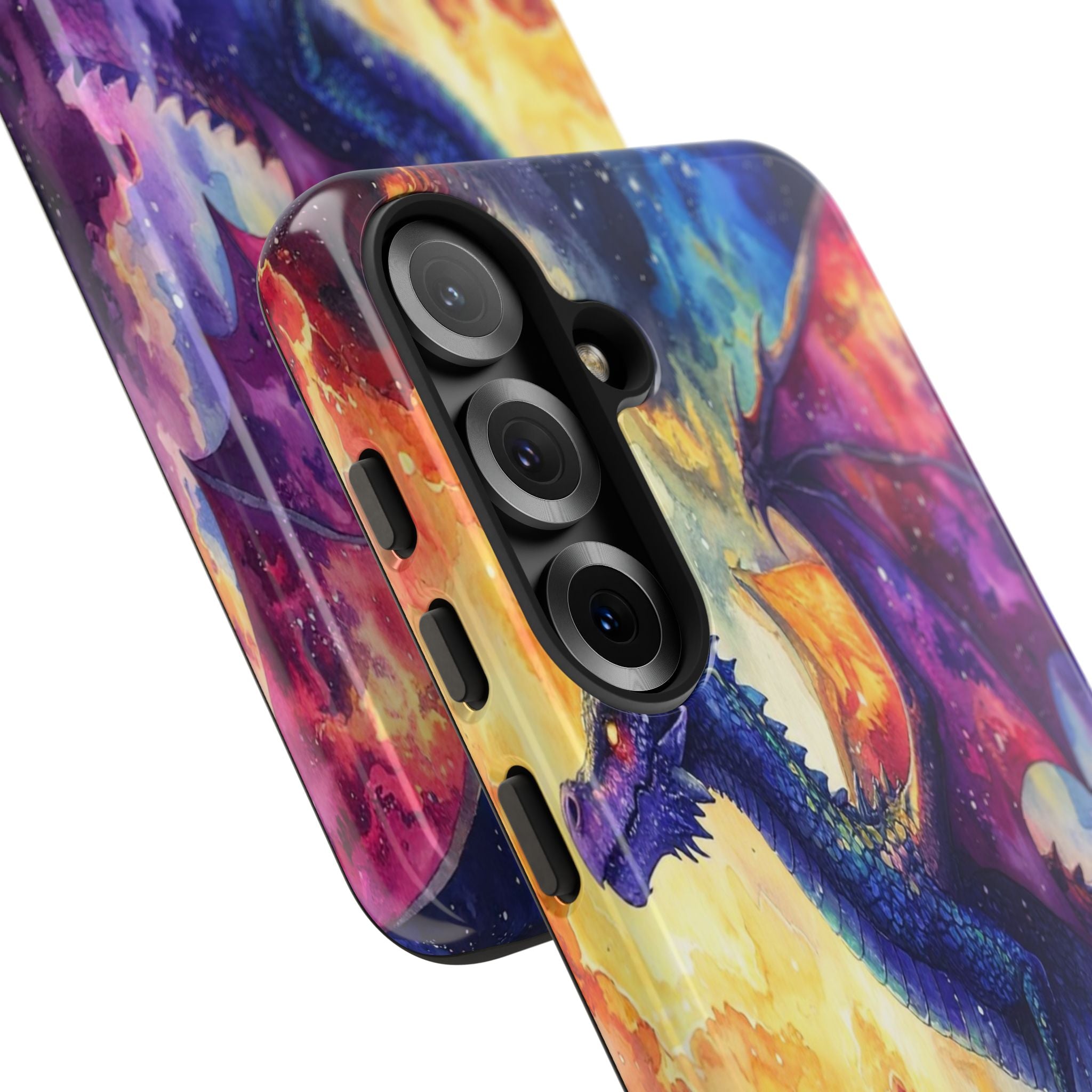 Celestial Dragons' Ascent: Watercolor Fantasy Artwork, Cosmic Nebula Landscape - L’Art Suprême Phone Case