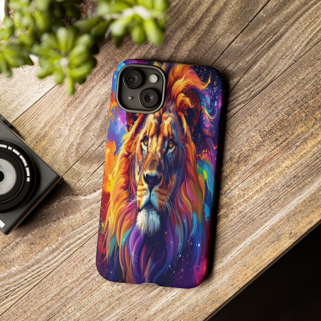 Cosmic Mane: Celestial Lion Portrait, Psychedelic Wildlife Art - L’Art Suprême Phone Case