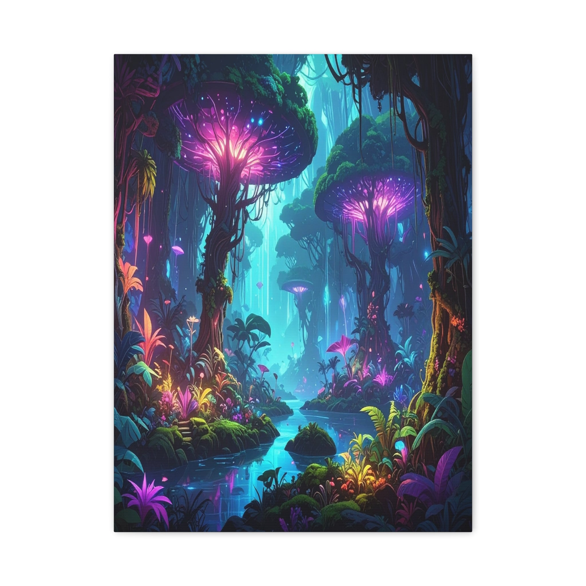 Luminescent Realms: Bioluminescent Forest Fantasy, Digital Art Dreamscape - L’Art Suprême Canvas