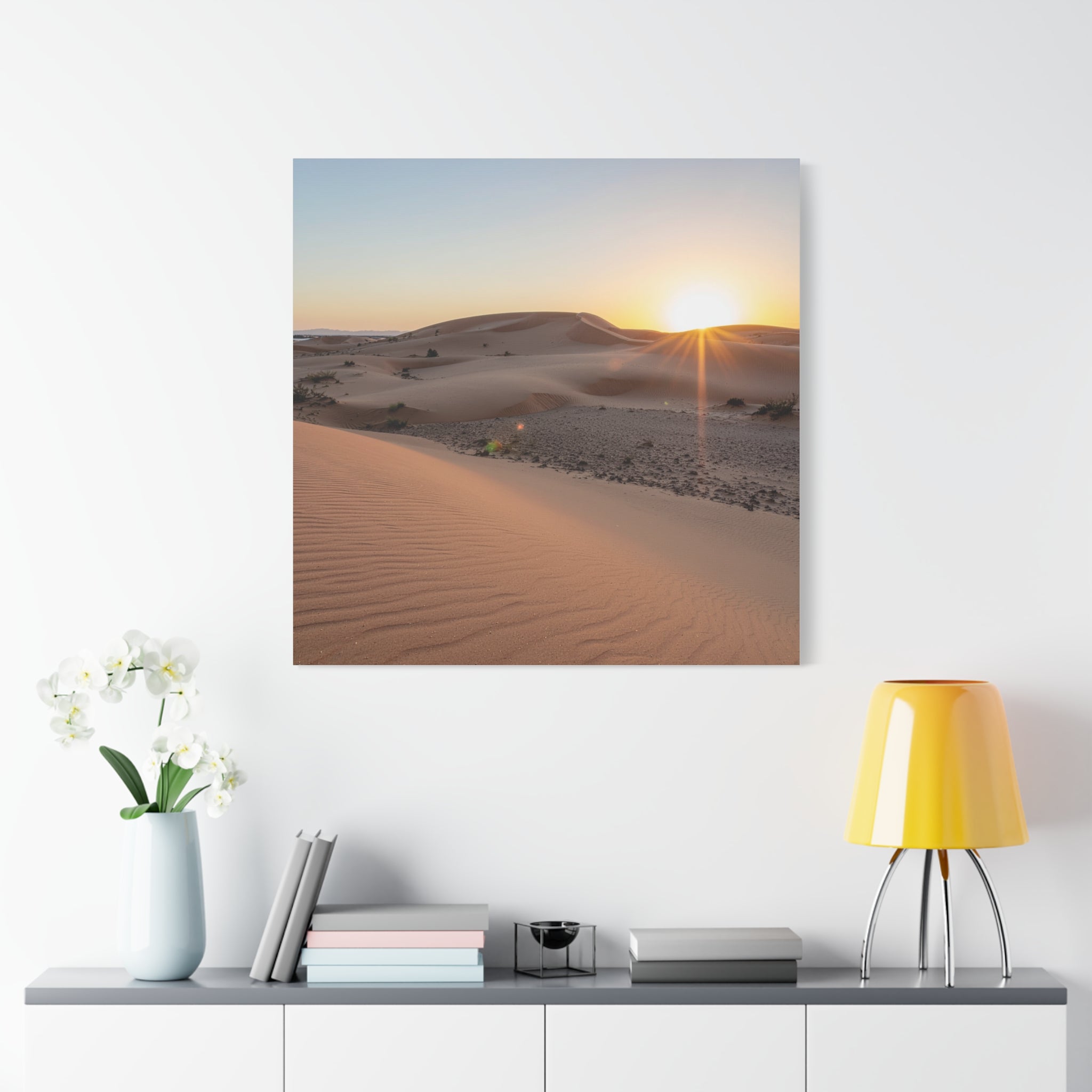 Daybreak in the Desert: Golden Sands at Sunrise, Arid Landscape Panorama - L’Art Suprême Canvas