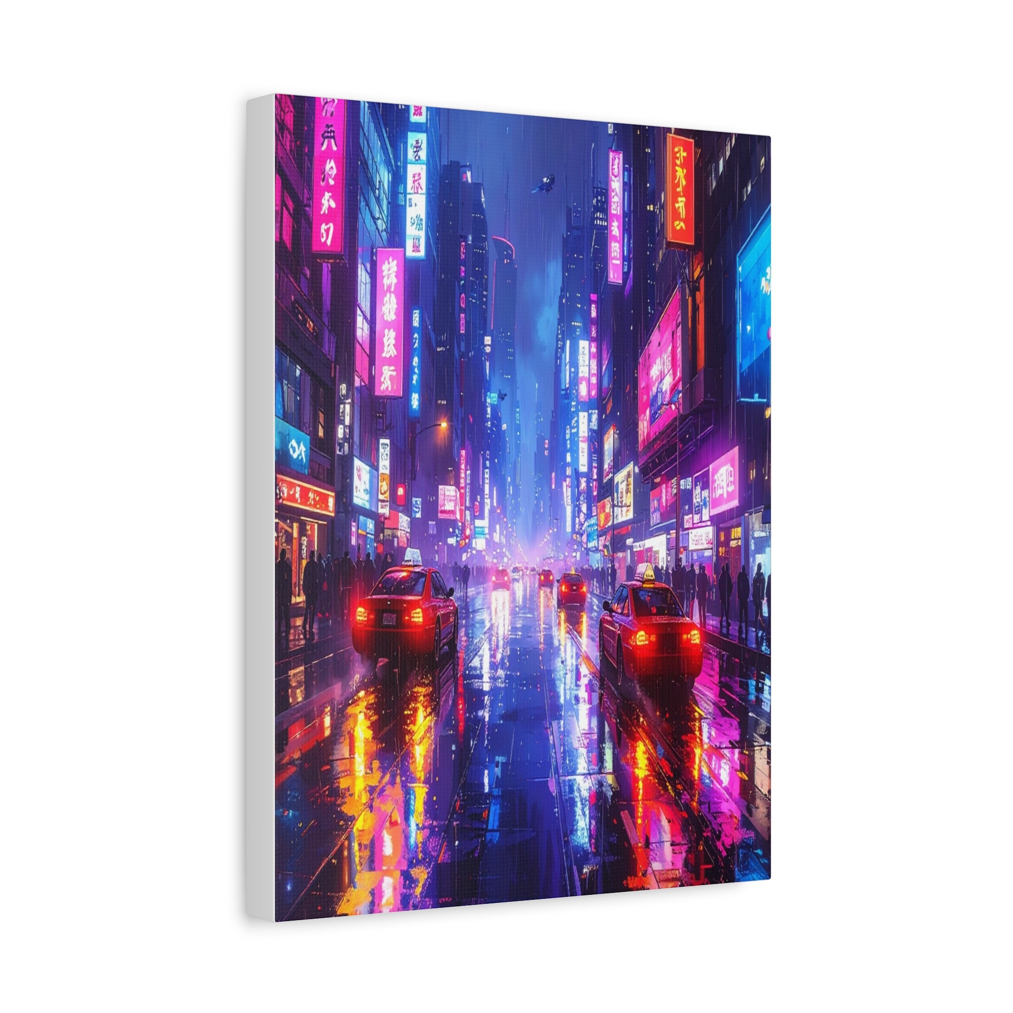 Neon Dystopia: Cyberpunk Metropolis, Urban Night Reflections - L’Art Suprême Canvas