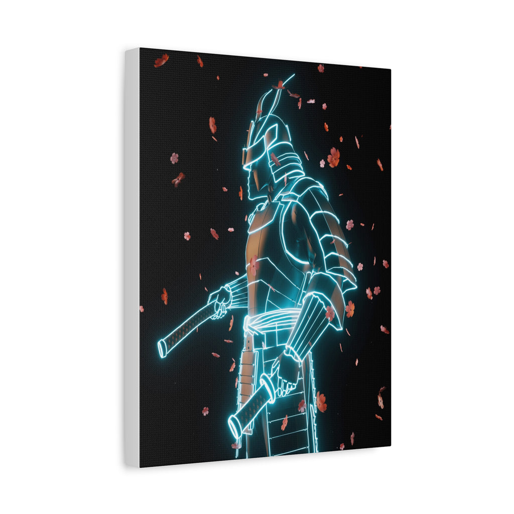Neon Samurai: Digital Warrior, Cyberpunk Fusion, Glowing Wireframe Armor - L’Art Suprême Canvas