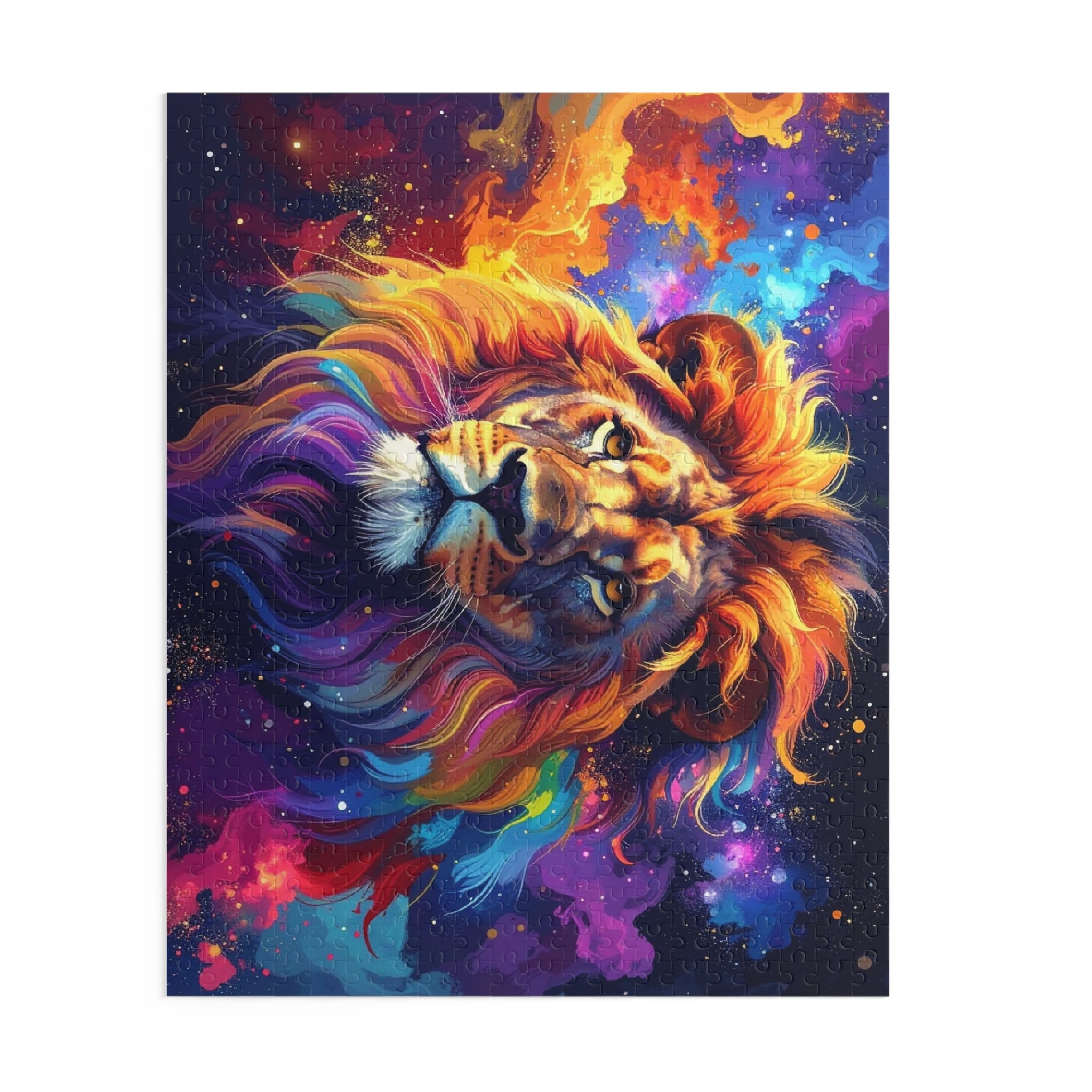 Cosmic Mane: Digital Wildlife Art, Celestial Lion Portrait -  L'Art Puzzle