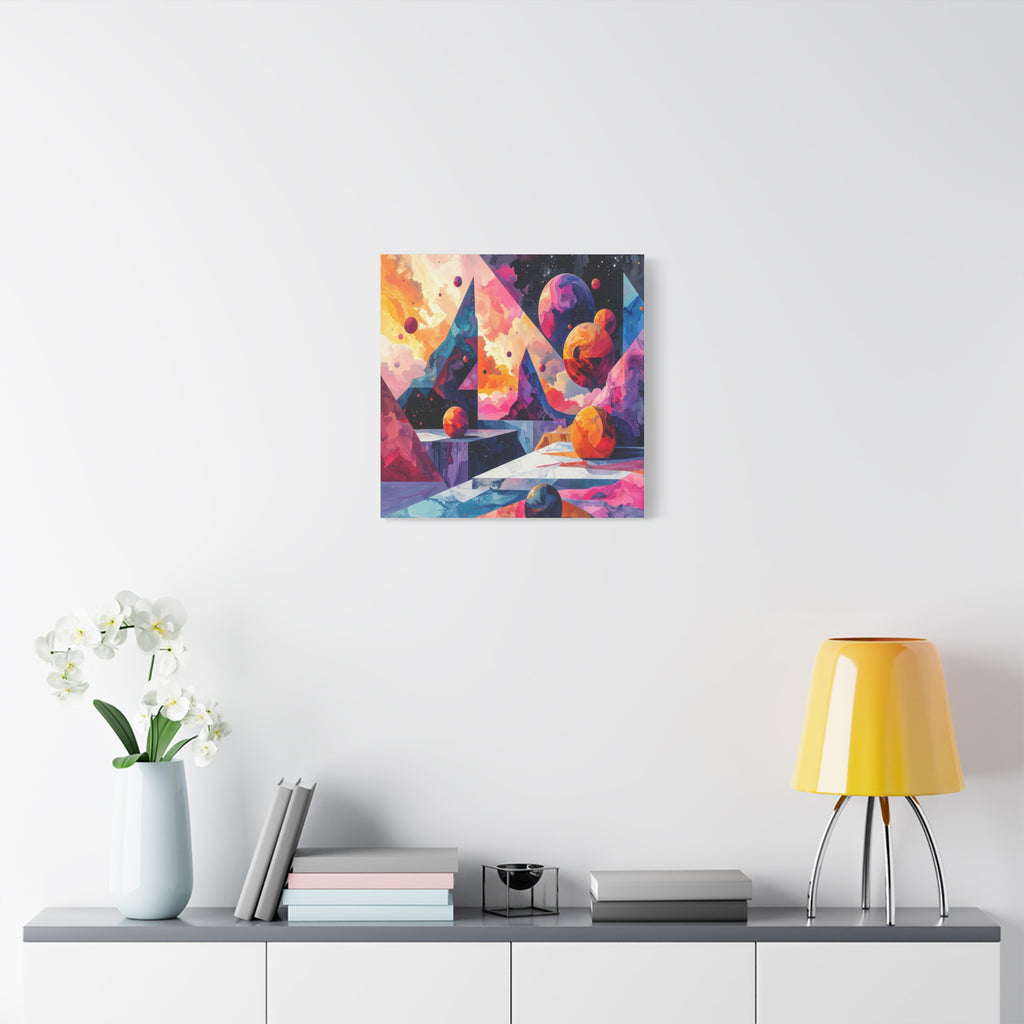 Cosmic Geometry: Dimensional Kaleidoscope, Digital Abstract Landscape - L’Art Suprême Canvas